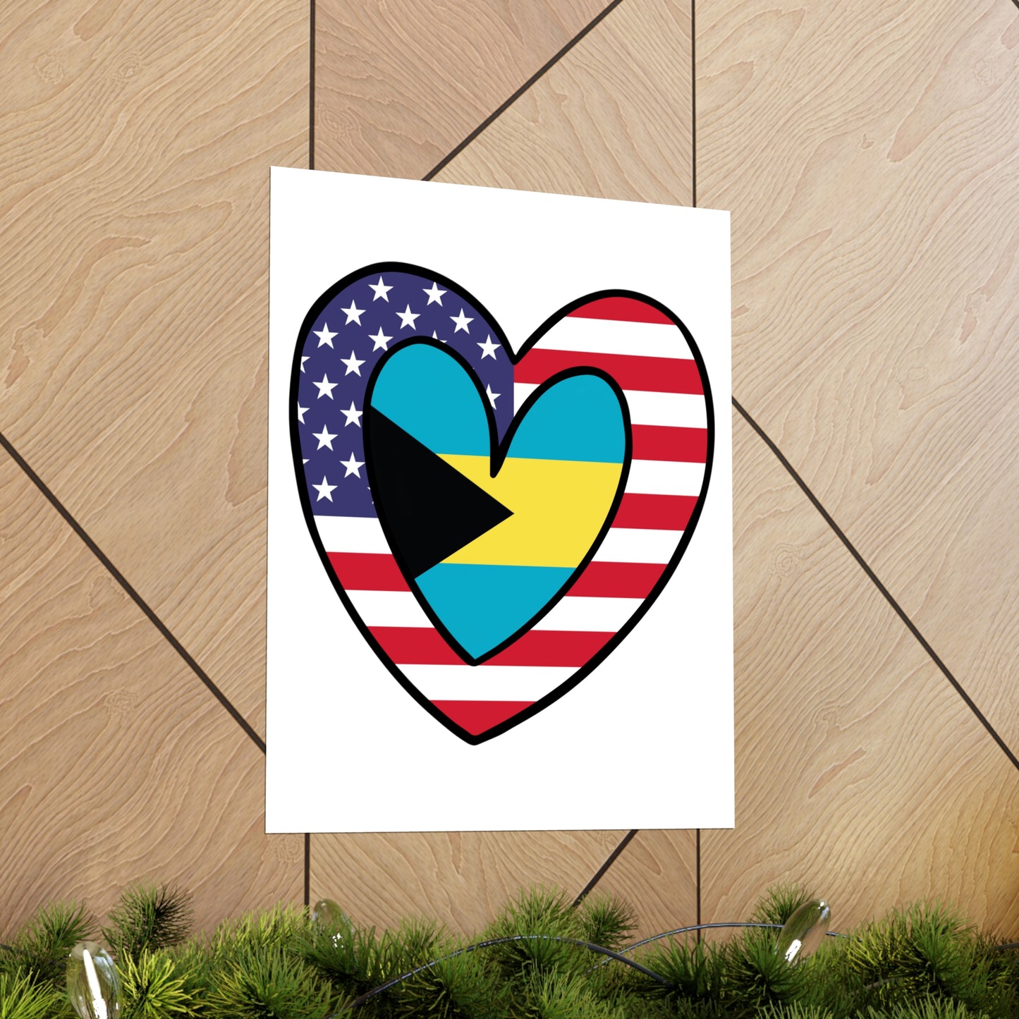 Bahamas American Heart Valentines Day Gift Half Bahamian USA Flag Premium Matte Poster