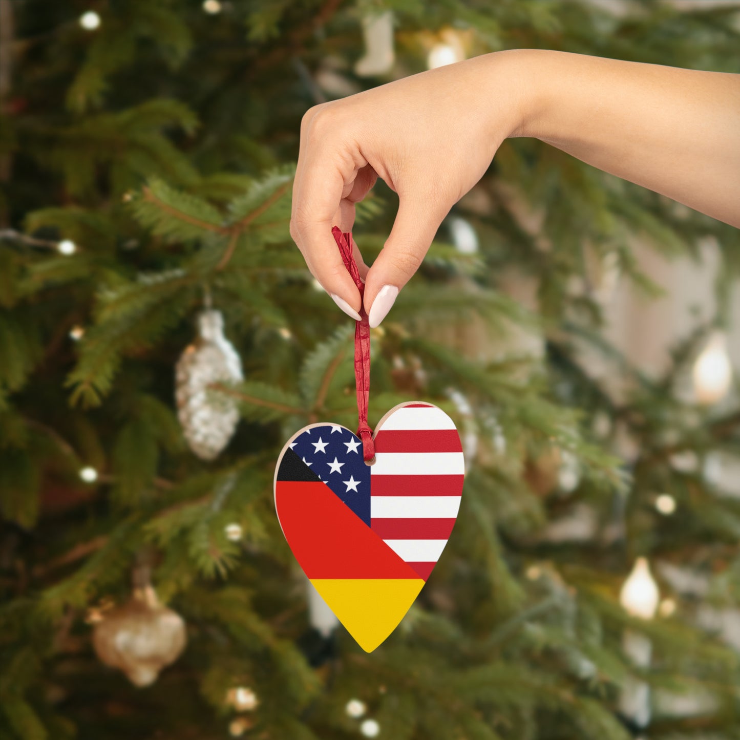 German American Flag Germany USA Wooden Ornament