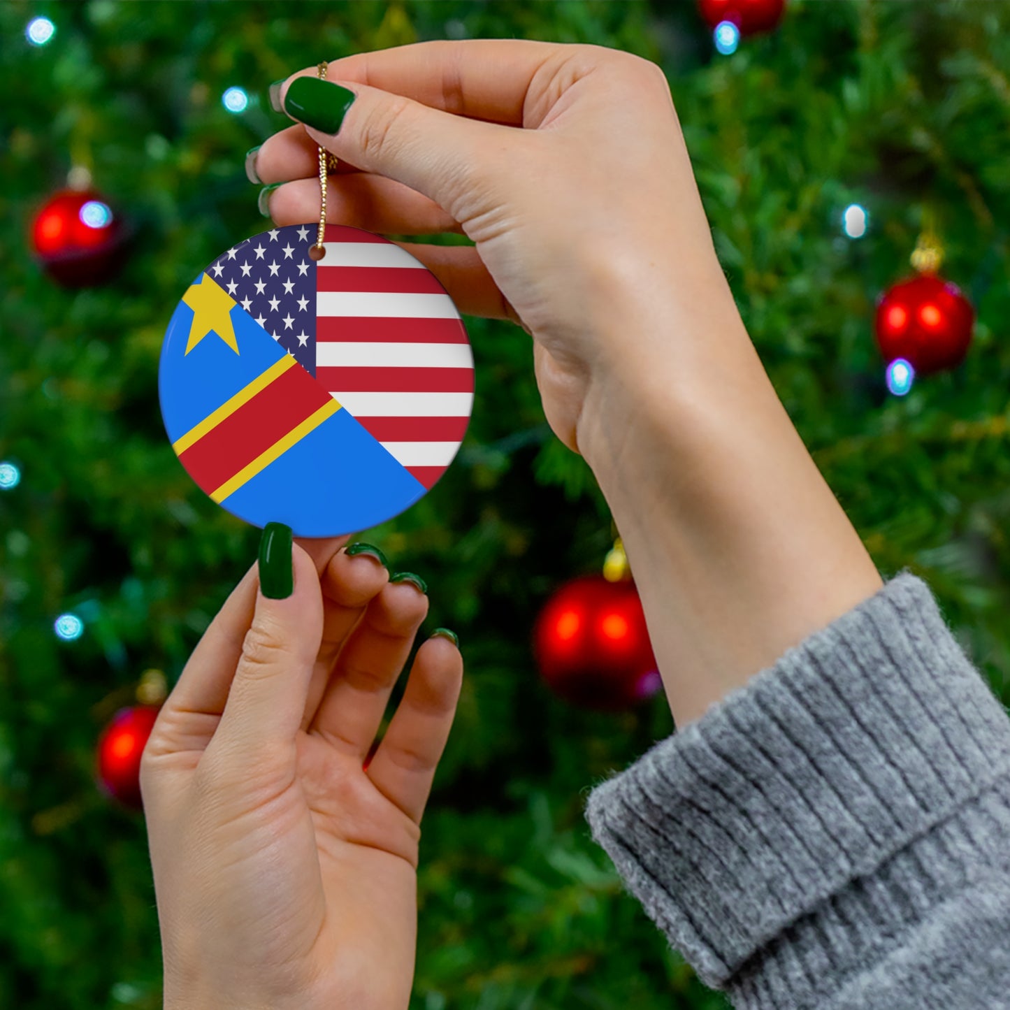 Democratic Republic of Congo American Congolese USA Ceramic Ornament | Christmas Tree Ornaments