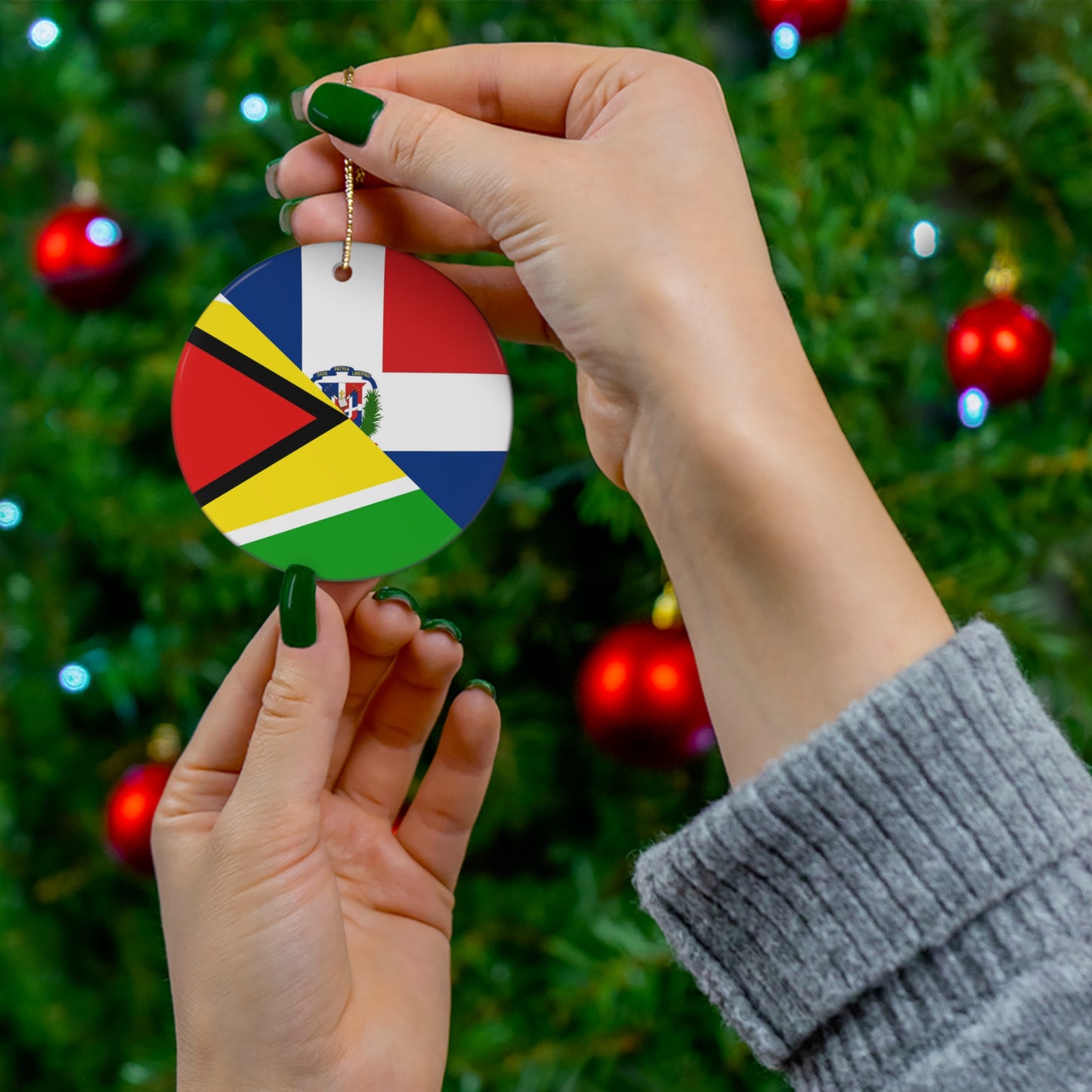 Guyanese Dominican Flag Guyana DR Ceramic Ornament | Christmas Tree Ornaments