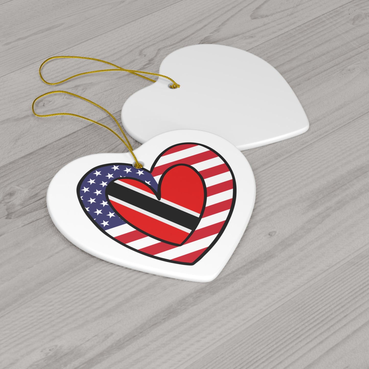 Trinidad Tobago American Heart Valentines Day Gift Half Trini USA Flag Ceramic Ornament | Christmas Tree Ornaments