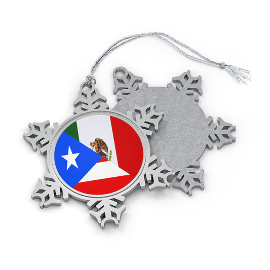 Puerto Rican Mexican Flag Half Mexico Puerto Rico Pewter Snowflake Ornament