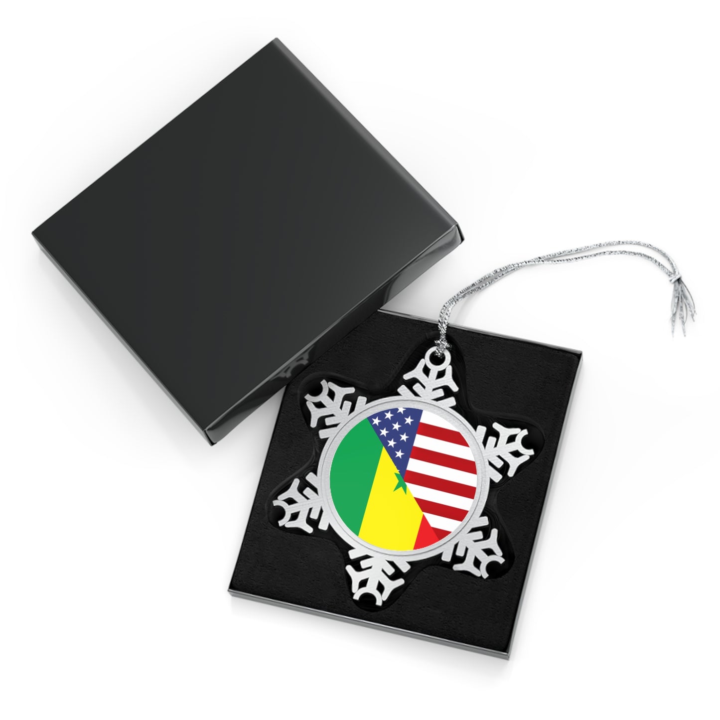 Senegalese American Flag Half Senegal USA Pewter Snowflake Ornament