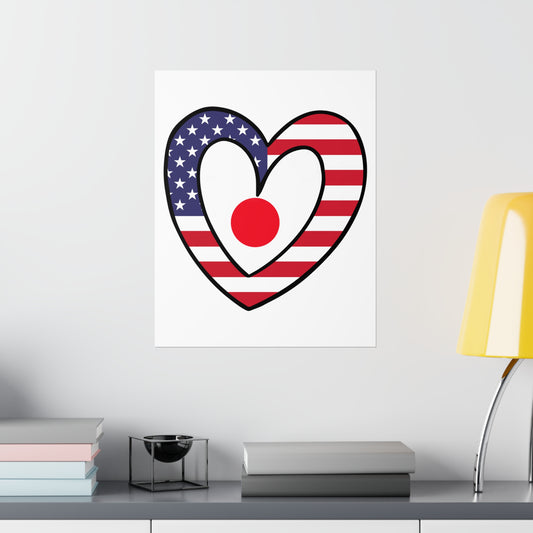 Japanese American Heart Valentines Day Gift Half Japan USA Flag Premium Matte Poster