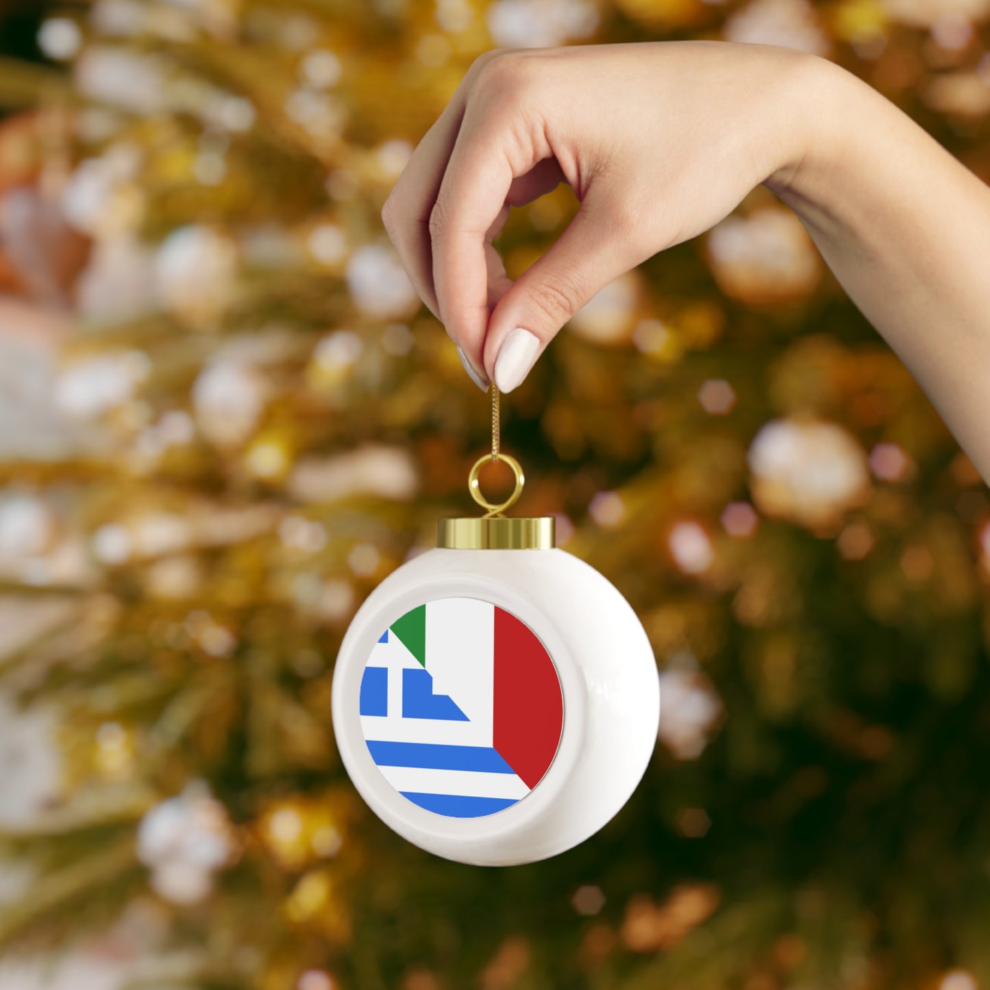 Greek Italian Flag Half Greece Italy Christmas Tree Ball Ornament