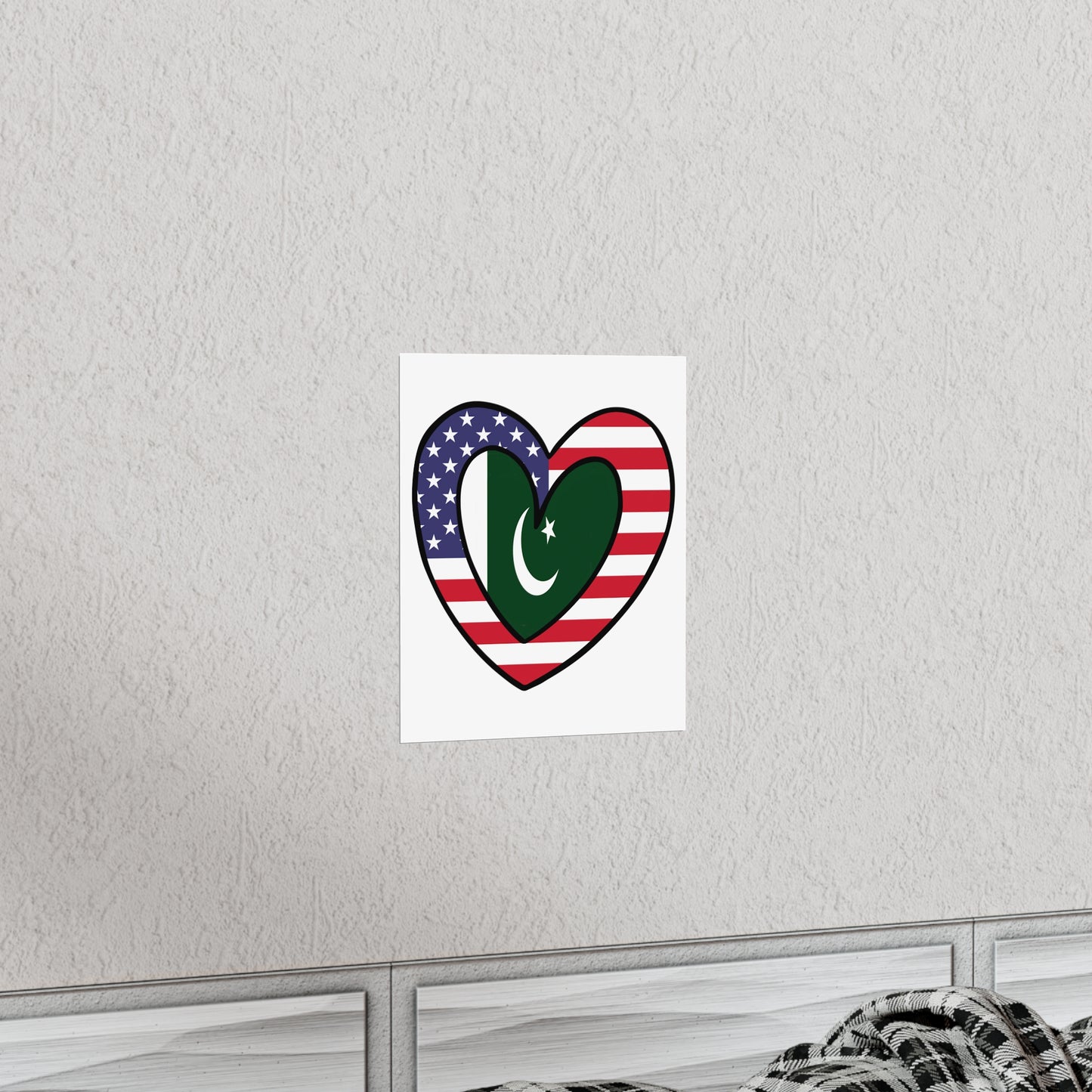 Pakistani American Heart Valentines Day Gift Half Pakistan USA Flag Premium Matte Poster