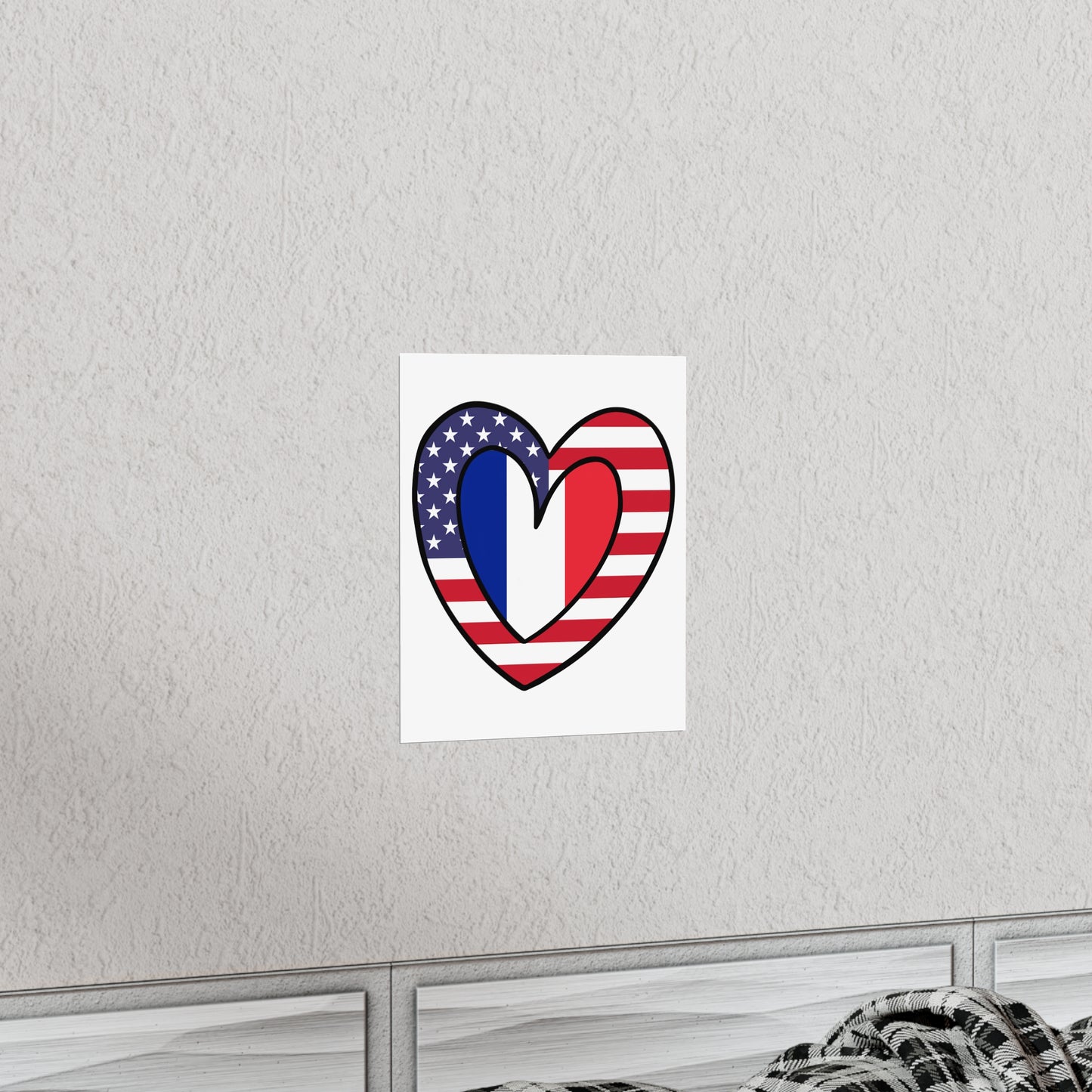 French American Heart Valentines Day Gift Half France USA Flag Premium Matte Poster