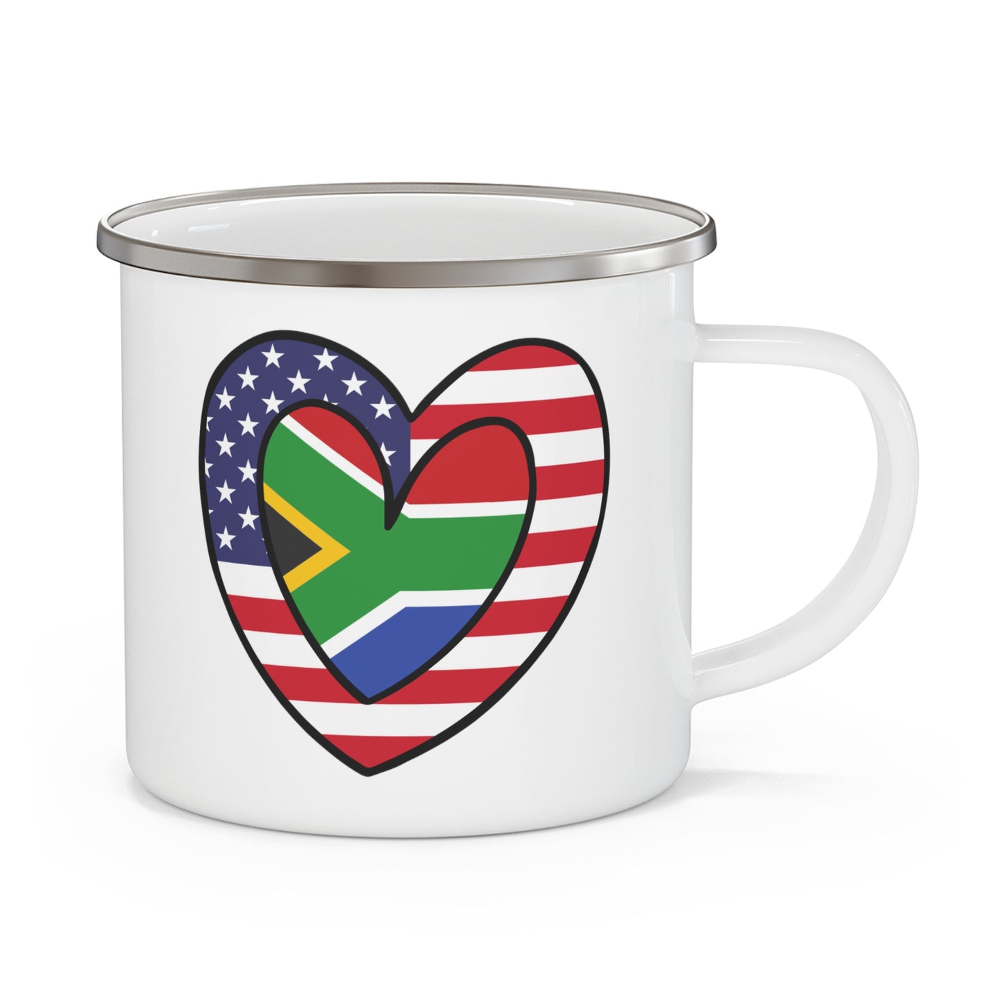 South African American Heart Valentines Day Gift Half Africa USA Flag 12oz Enamel Mug