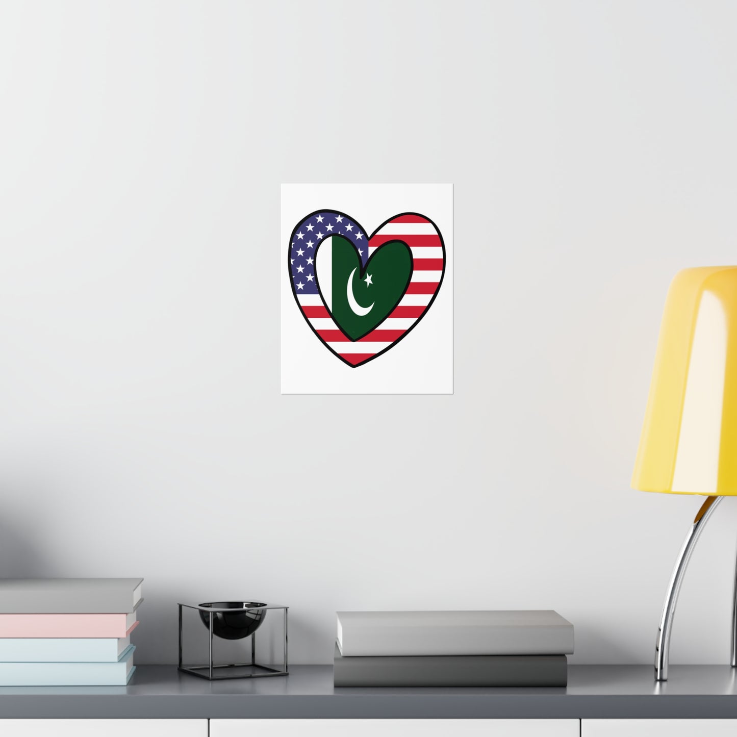 Pakistani American Heart Valentines Day Gift Half Pakistan USA Flag Premium Matte Poster