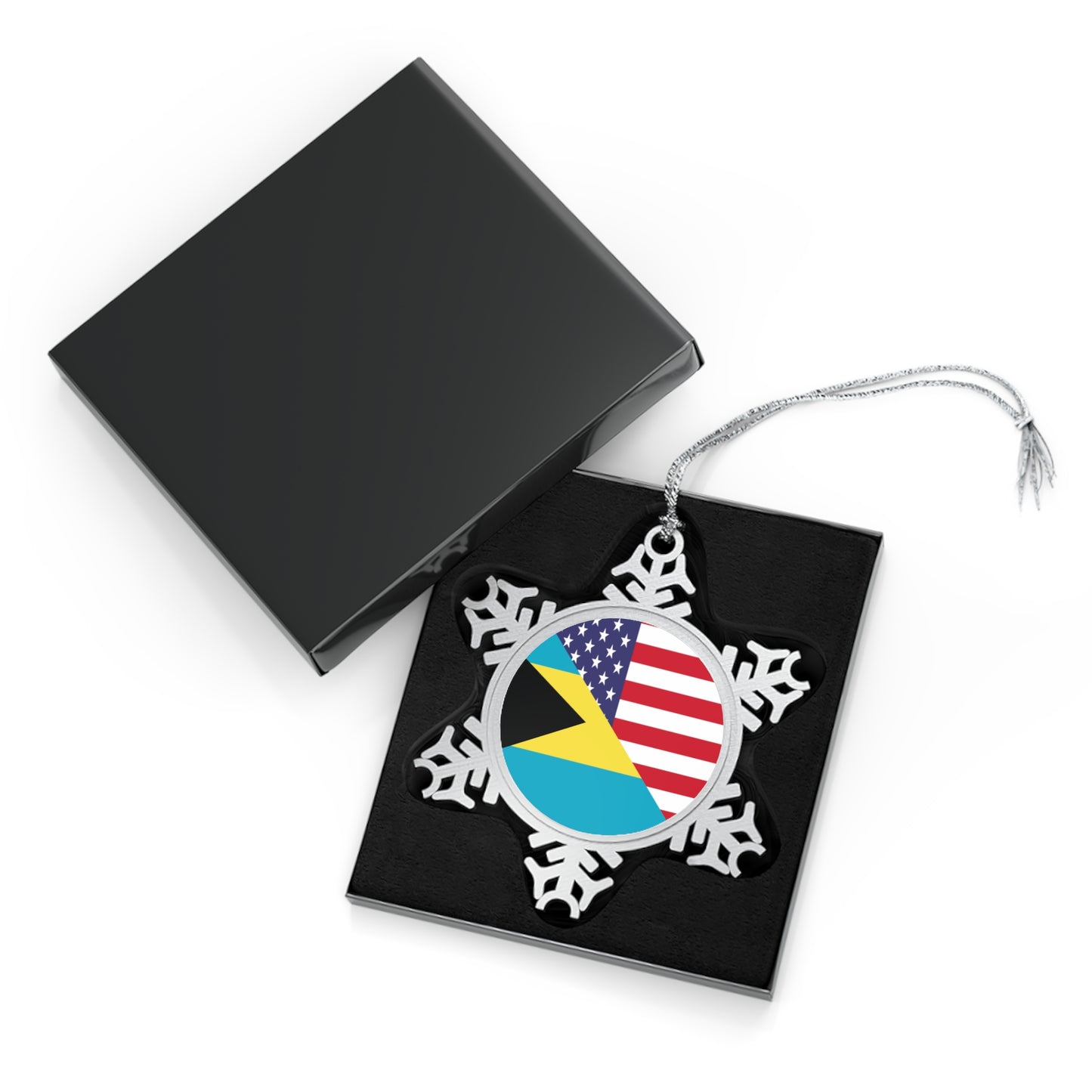 Bahamas American Flag Bahamian USA Pewter Snowflake Ornament