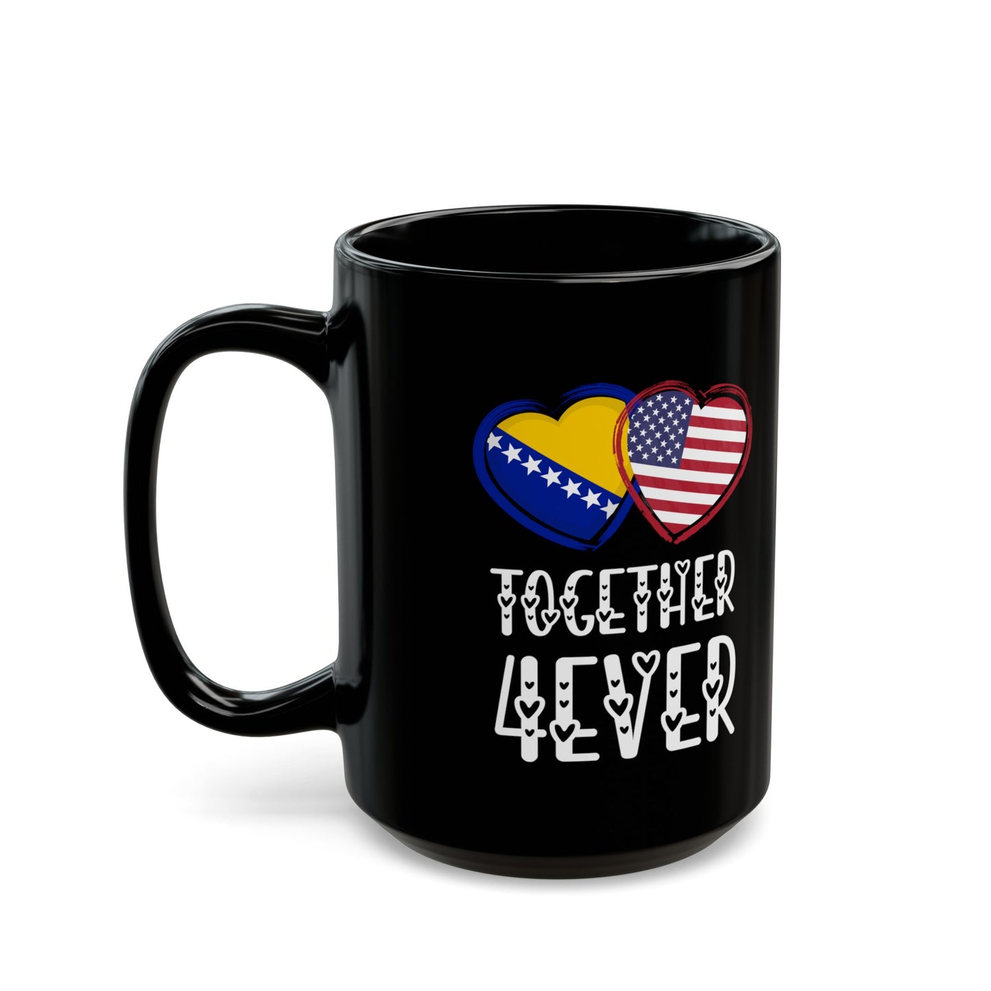 Bosnia American Valentines Gift Flag Heart Herzegovina USA Together 4ever Black Mug (11oz, 15oz)