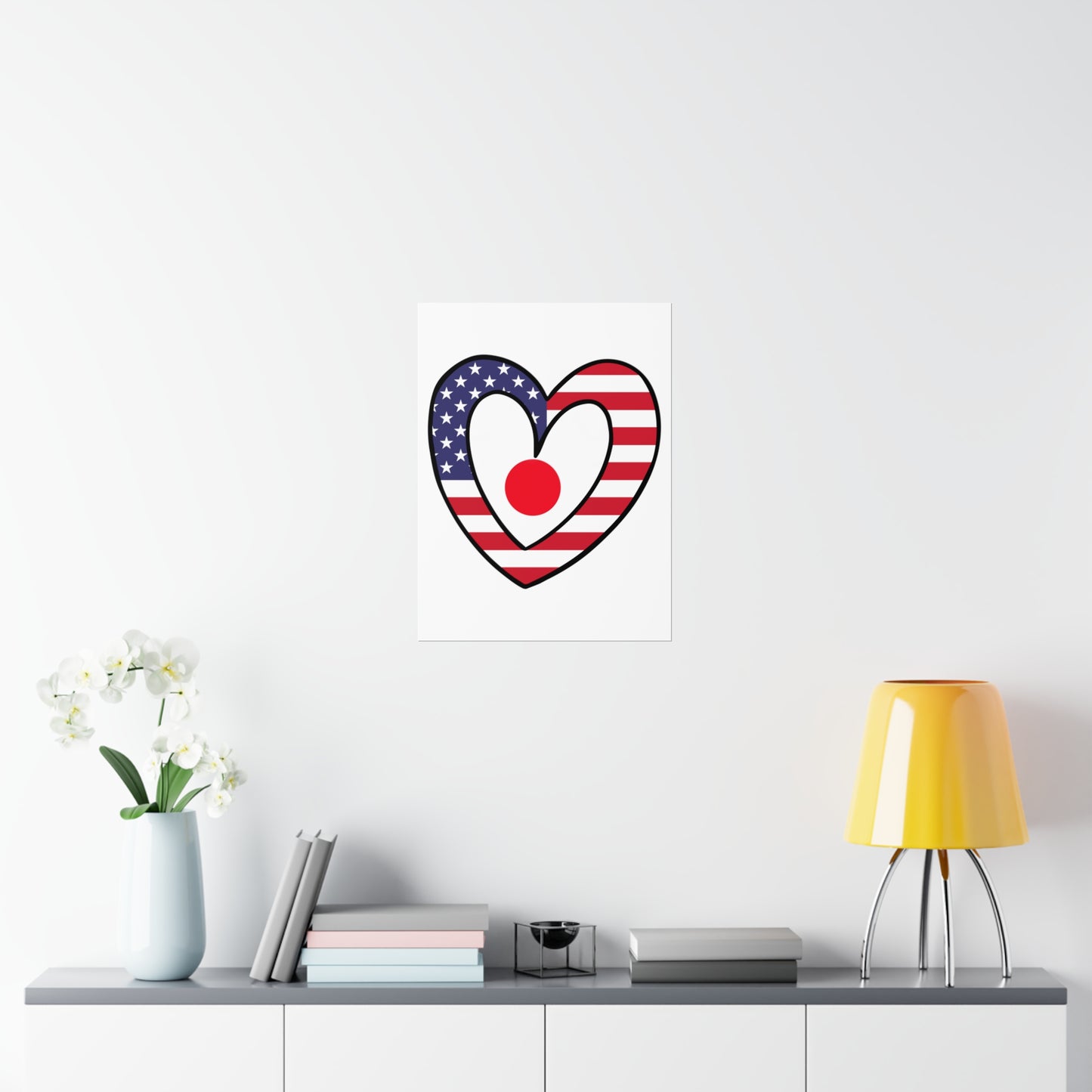 Japanese American Heart Valentines Day Gift Half Japan USA Flag Premium Matte Poster