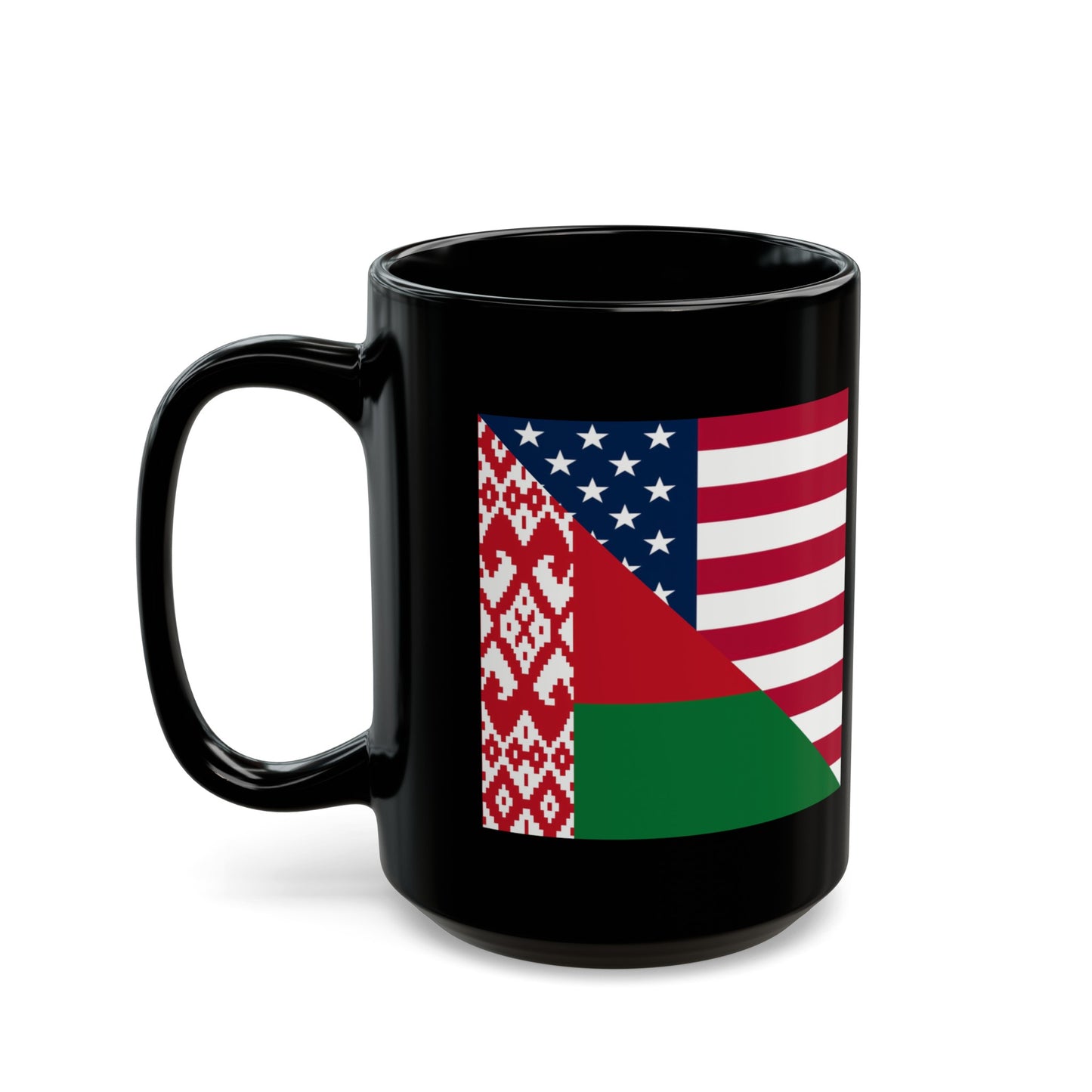 Belarus American Flag Half USA Black Mug (11oz, 15oz)