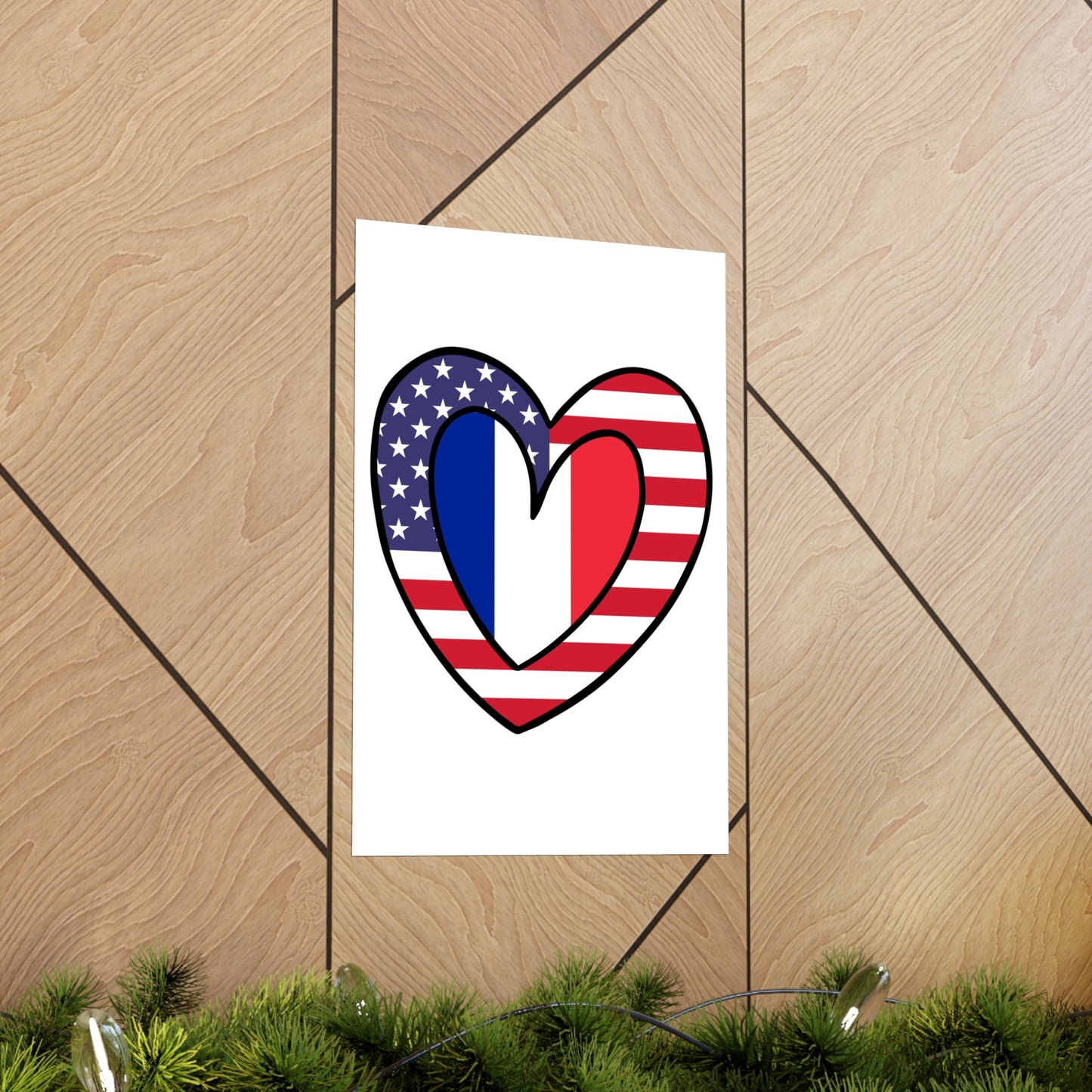 French American Heart Valentines Day Gift Half France USA Flag Premium Matte Poster