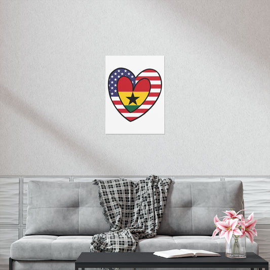 American Ghanaian Flag Inner Heart USA Ghana  Premium Matte Poster