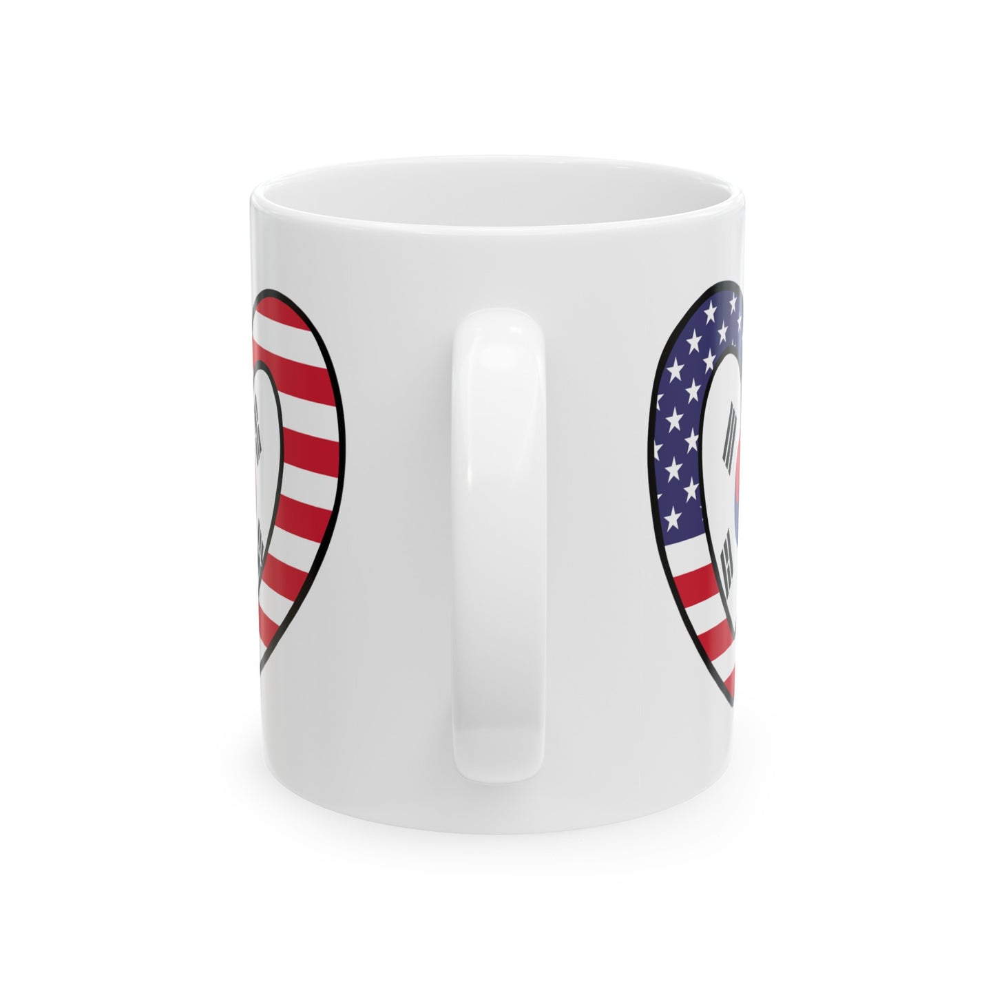 South Korean American Heart Valentines Day Gift Half Korea USA Flag Ceramic Mug 11oz, 15oz Cup