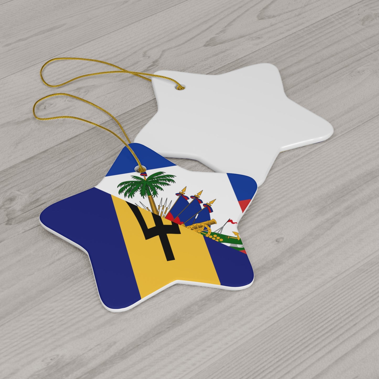 Haitian Bajan Flag Half Haiti Barbados Ceramic Ornament | Christmas Tree Ornaments