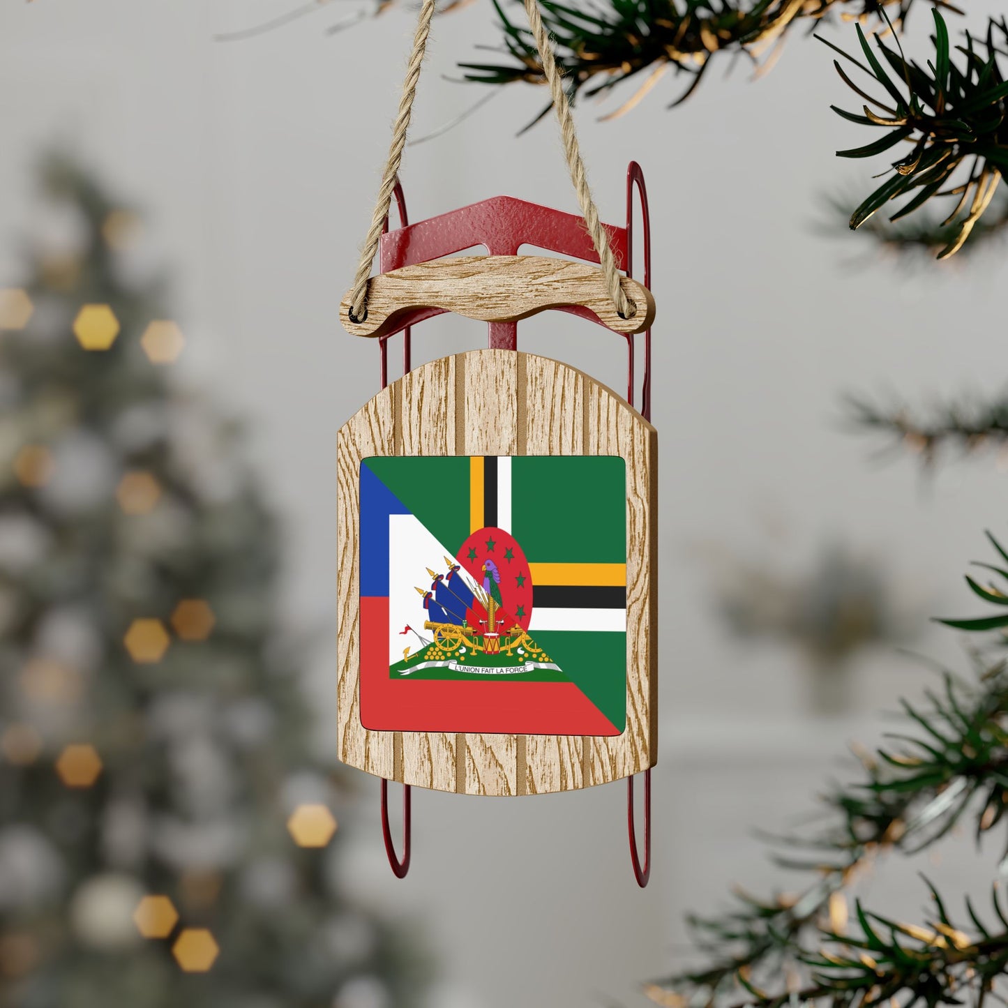 Dominica Haiti Flag Dominican Haitian Sled Ornament Christmas Tree Ornaments