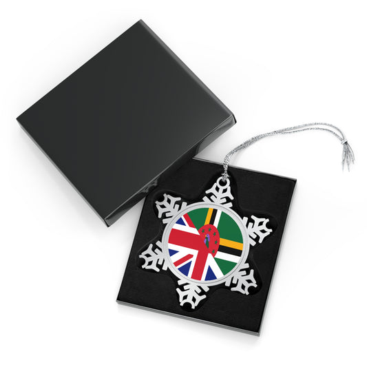 UK Union Jack Dominica Flag Half Dominican United Kingdom Pewter Snowflake Ornament