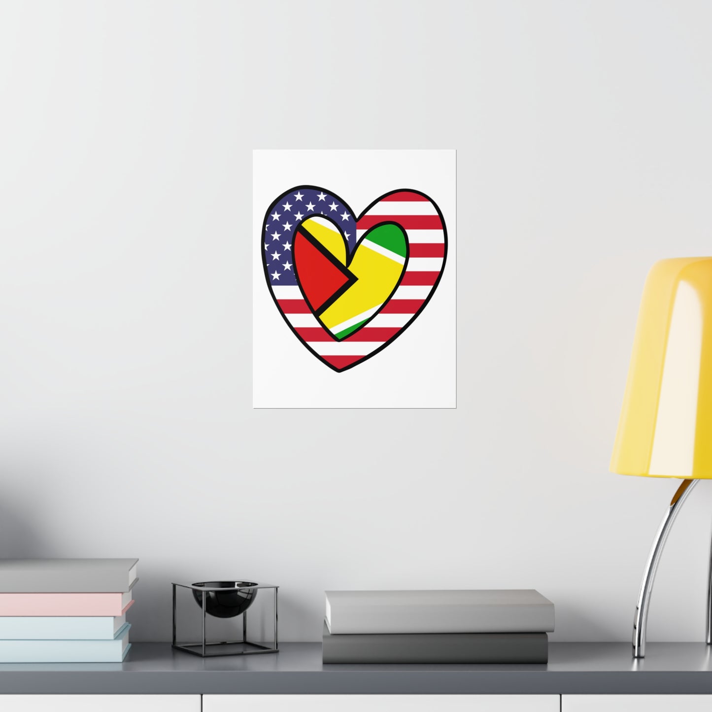 Guyanese American Heart Valentines Day Gift Half Guyana USA Flag Premium Matte Poster