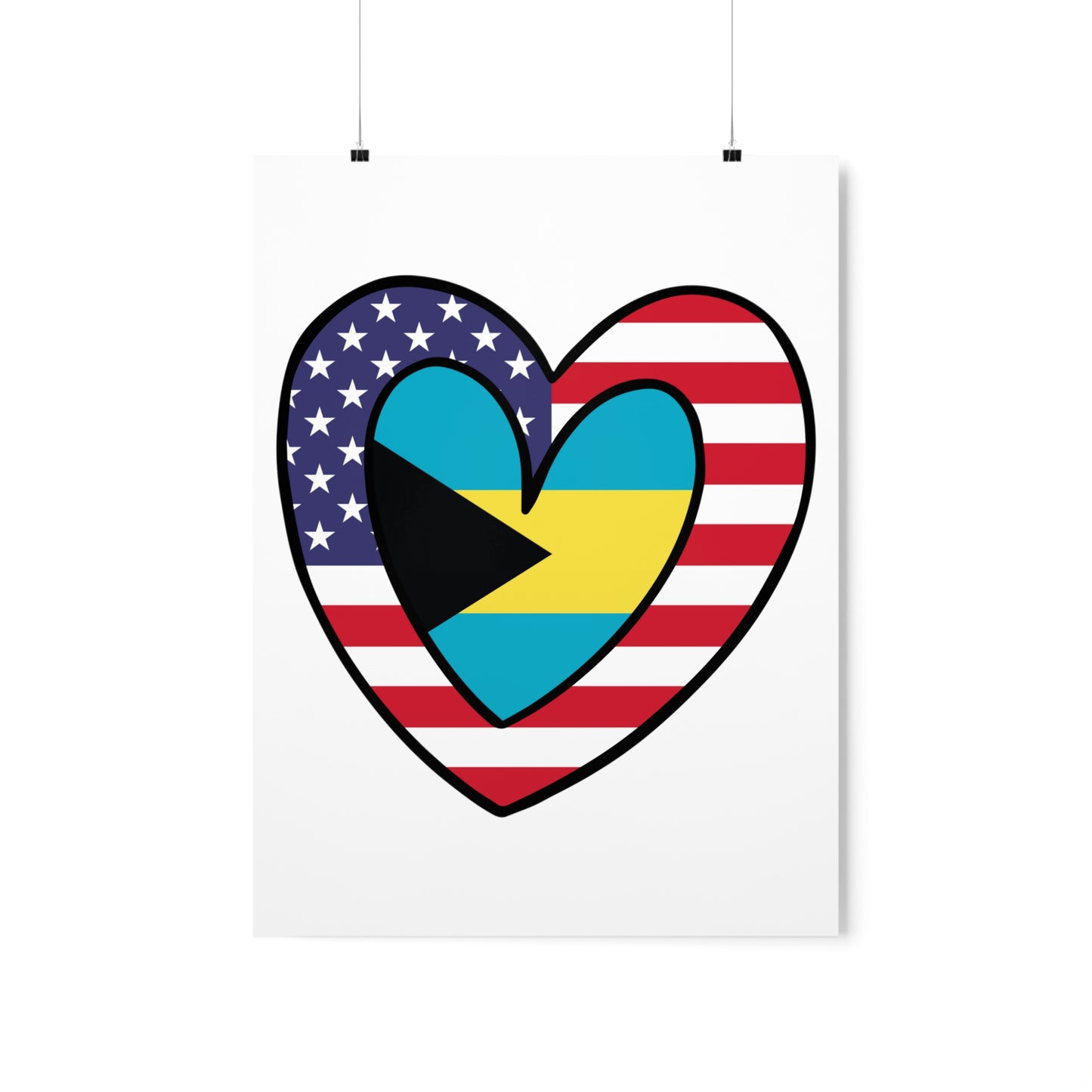 Bahamas American Heart Valentines Day Gift Half Bahamian USA Flag Premium Matte Poster