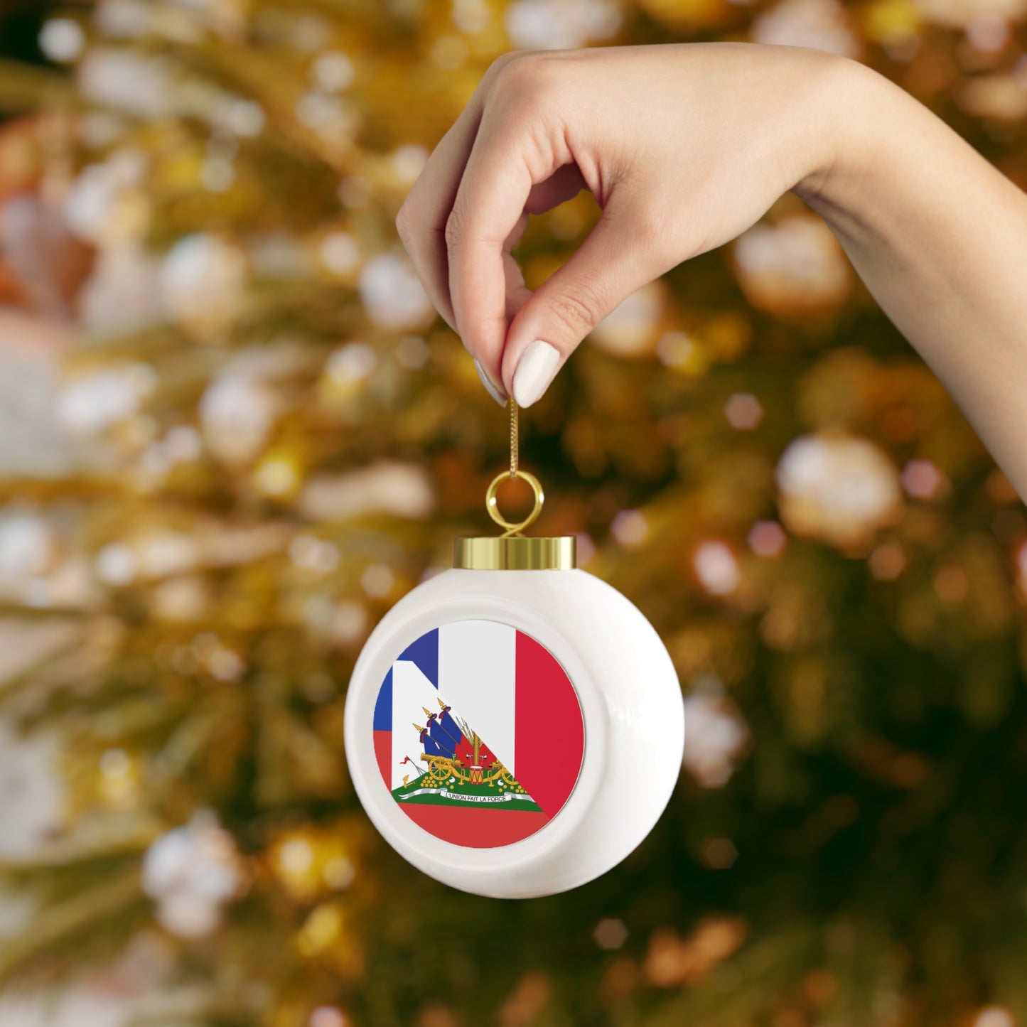 Haitian French Flag Half Haiti France Christmas Tree Ball Ornament