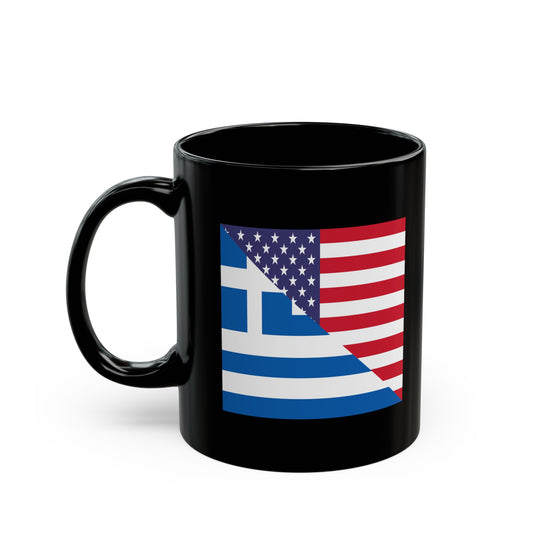 Greek American Flag Half Greece USA Black Mug (11oz, 15oz)