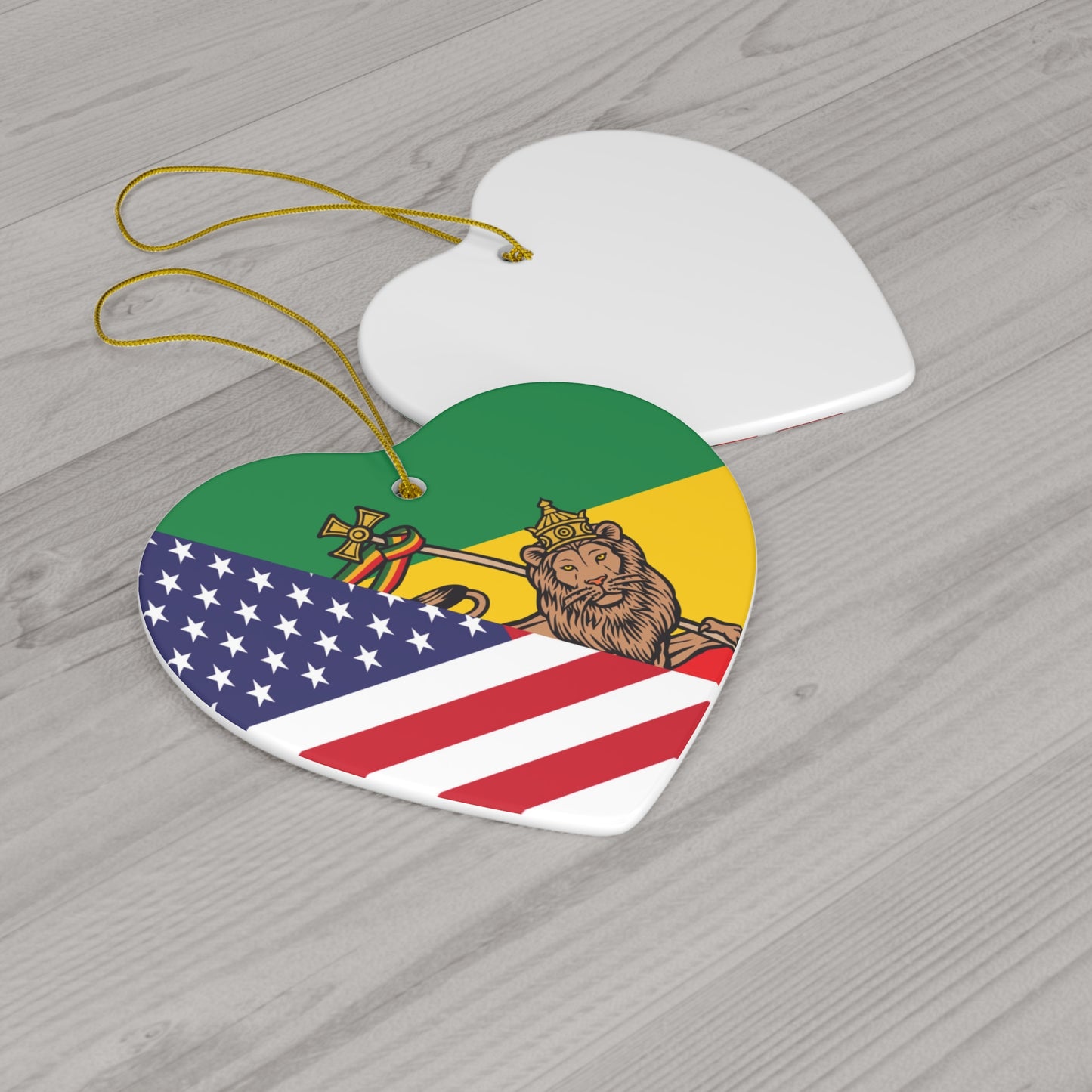 Ethiopian American Lion of Judah Flag Ceramic Ornament Half Ethiopia USA Christmas Tree Ornaments