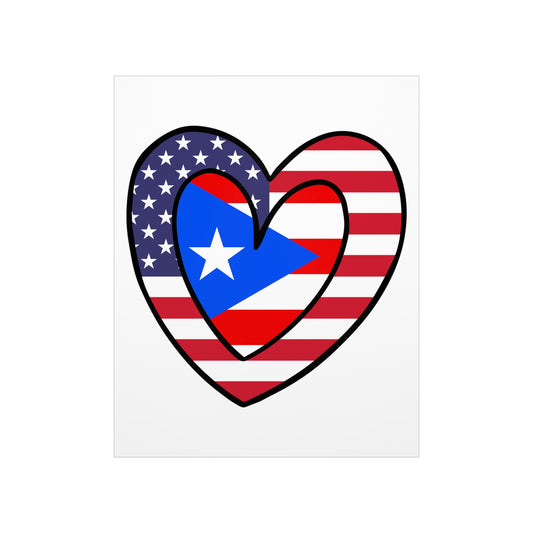 Puerto Rican American Heart Valentines Day Gift Half Boricua PR USA Flag Premium Matte Poster