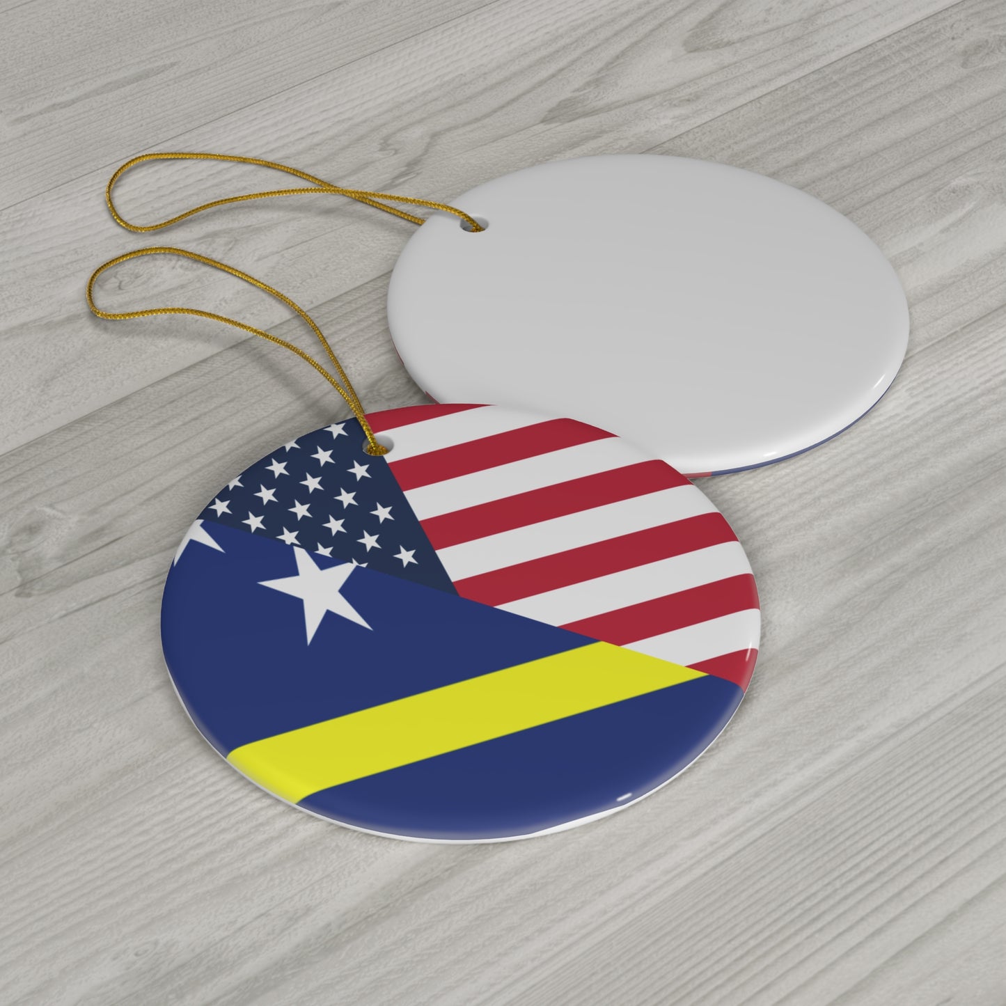 Curacao American Flag Half Curacaoan USA Ceramic Ornament | Christmas Tree Ornaments