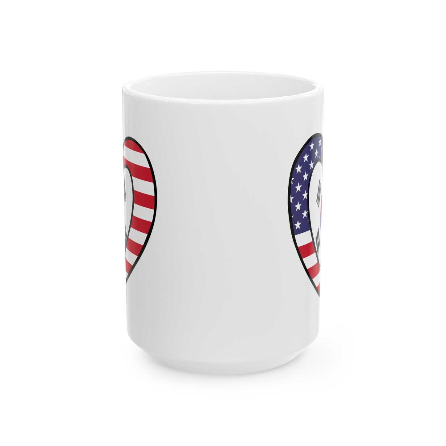 South Korean American Heart Valentines Day Gift Half Korea USA Flag Ceramic Mug 11oz, 15oz Cup