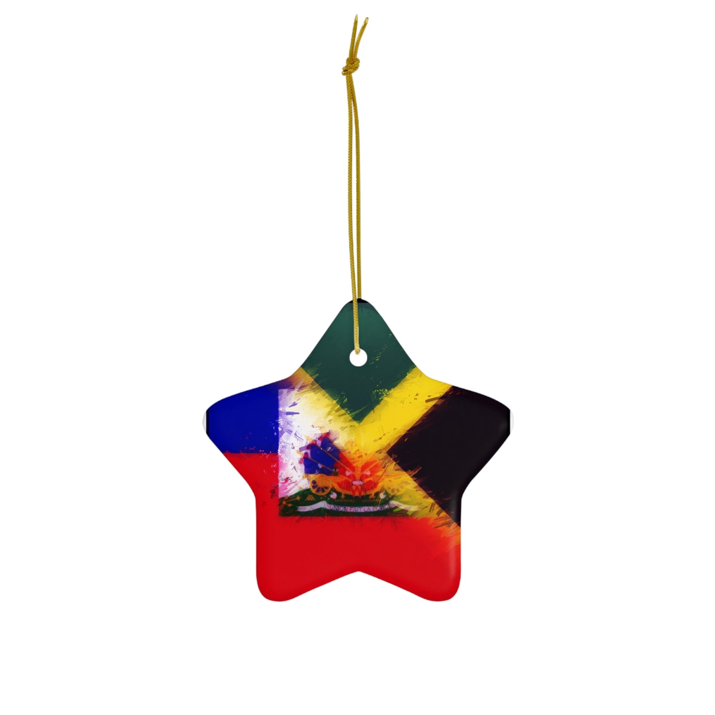 Haitian Jamaican Painted Flag | Haiti Jamaica Ceramic Ornament | Christmas Tree Ornaments