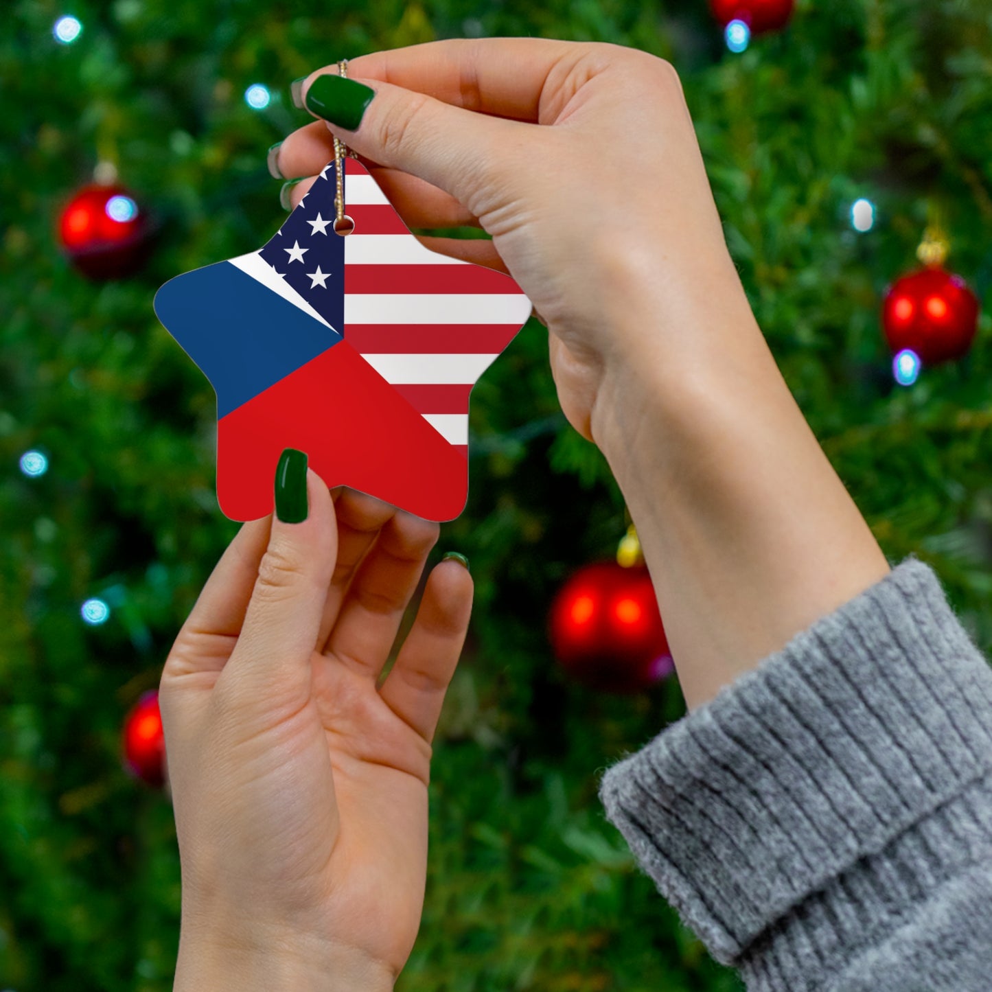 Czech Republic American Flag Czechia USA  Ceramic Ornament | Christmas Tree Ornaments