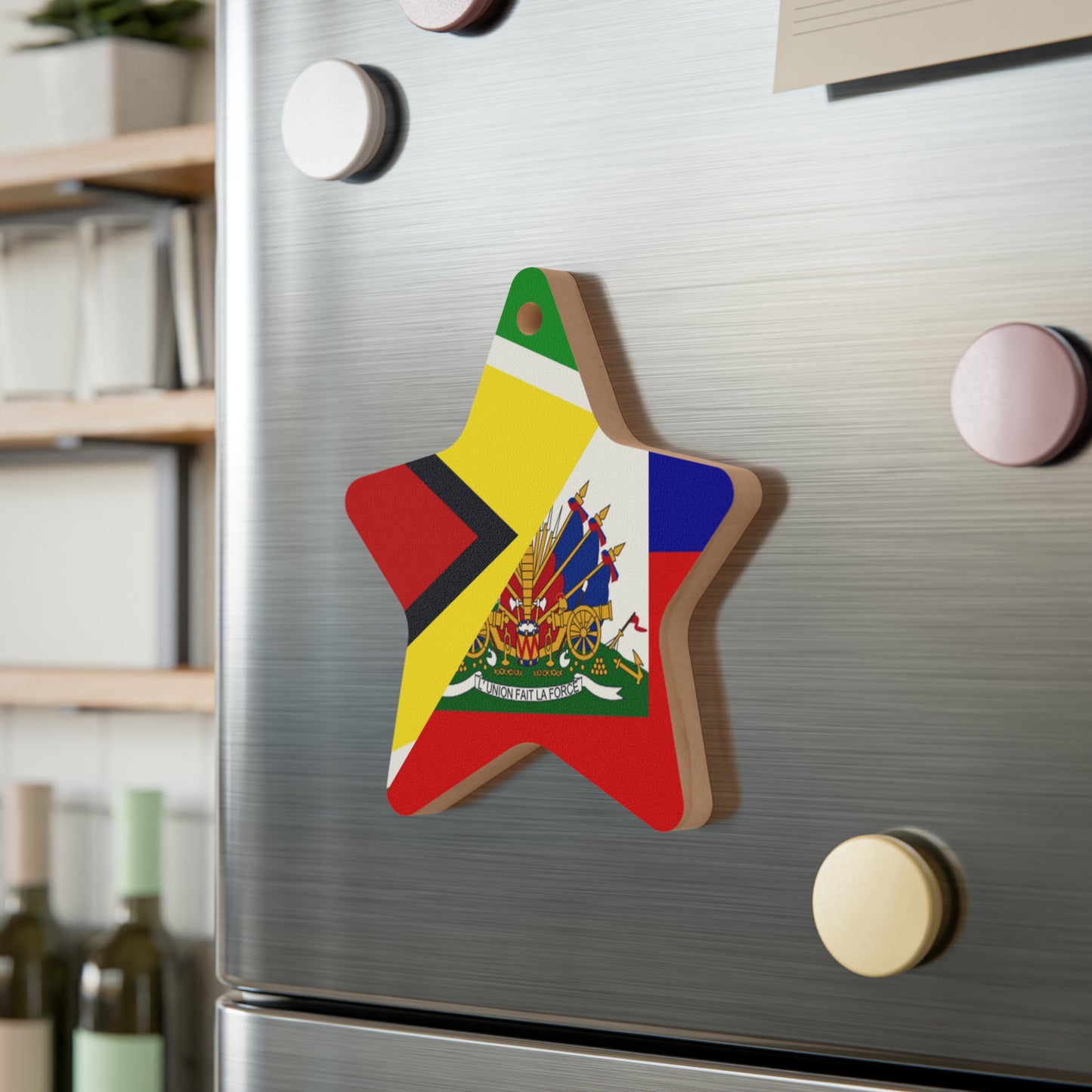 Guyanese Haitian Flag | Half Guyana Haiti Flag Wooden Ornament