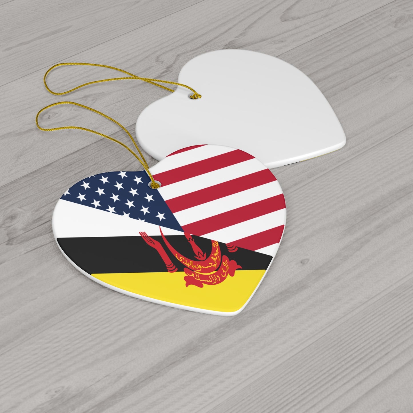 Brunei American Flag Half Bruneian USA Ceramic Ornament | Christmas Tree Ornaments