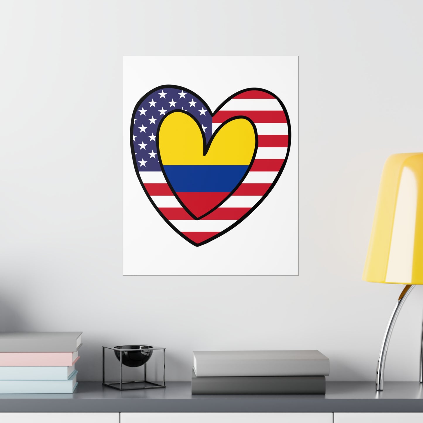 Colombian American Heart Valentines Day Gift Half Colombia USA Flag Premium Matte Poster