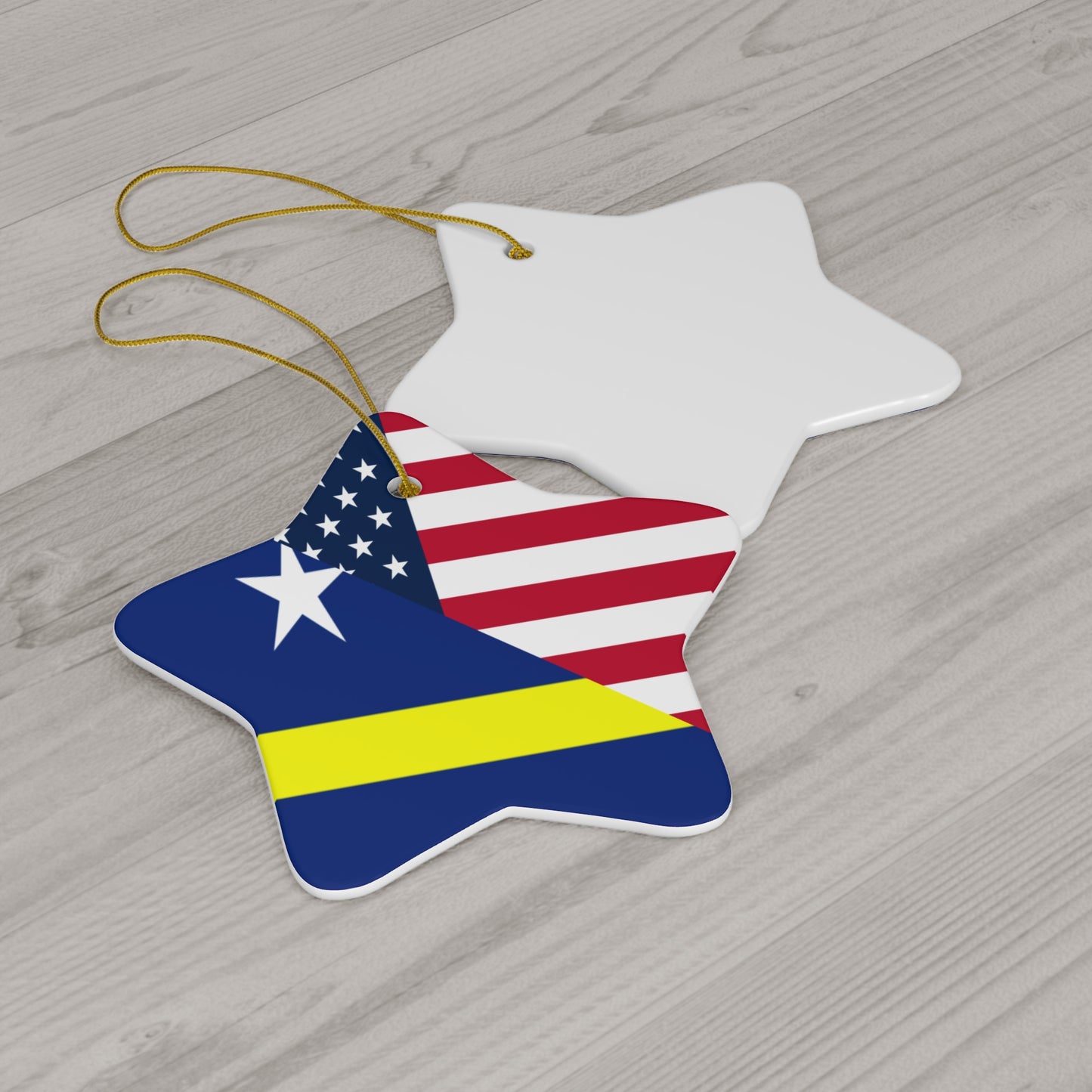 Curacao American Flag Half Curacaoan USA Ceramic Ornament | Christmas Tree Ornaments