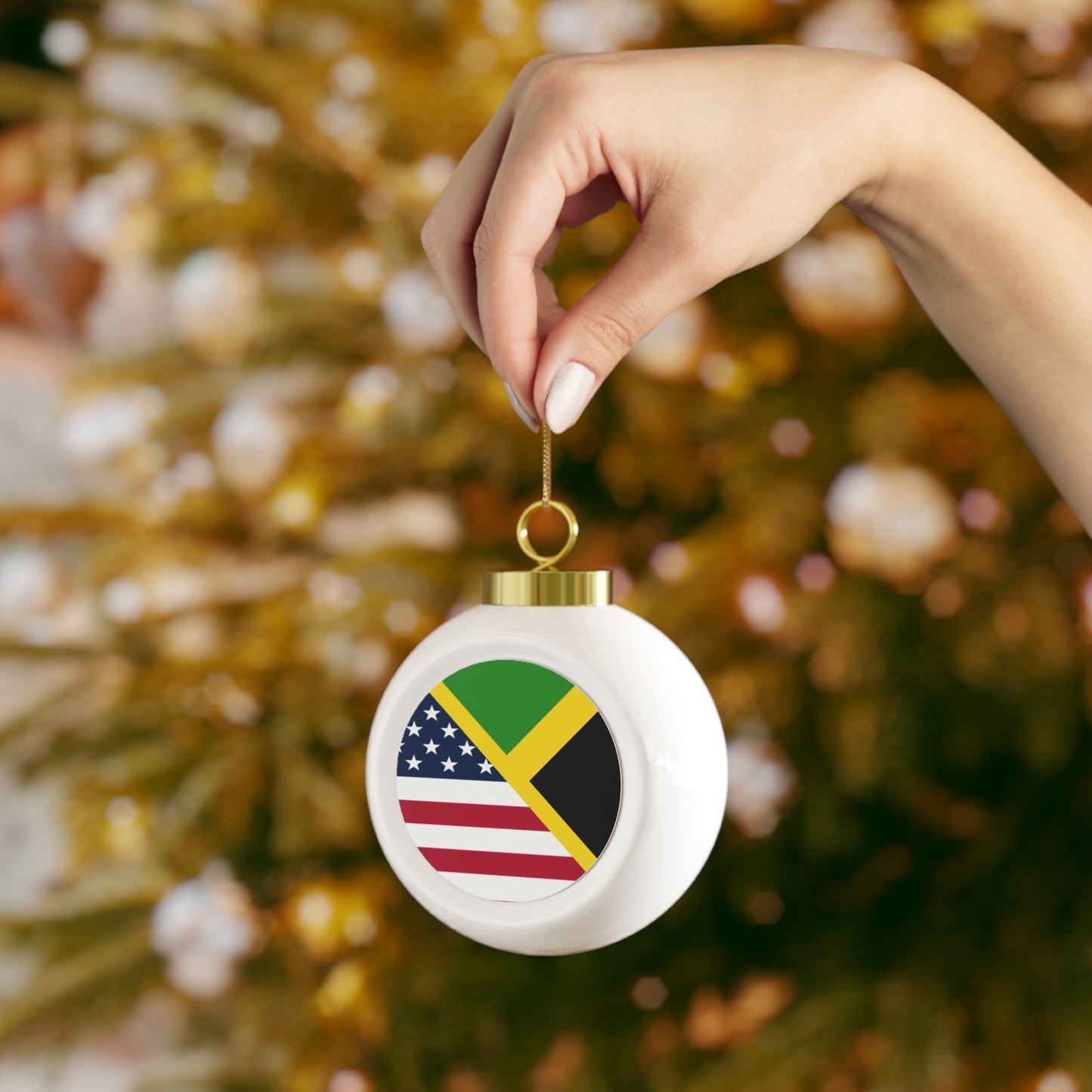 Jamaican American Flag | Jamaica United States Christmas Tree Ball Ornament