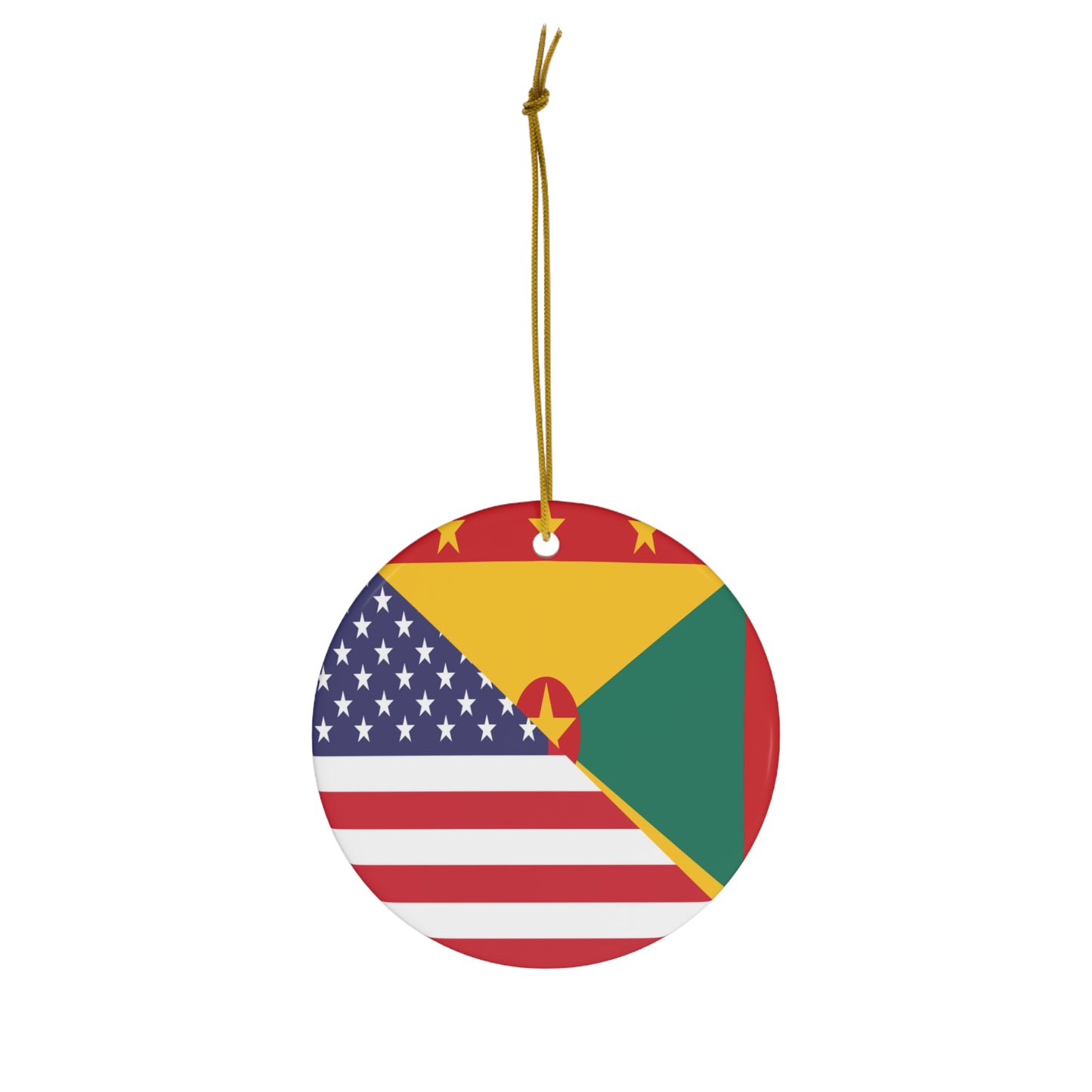 Grenadan American Flag Half Grenada USA Ceramic Ornament | Christmas Tree Ornaments