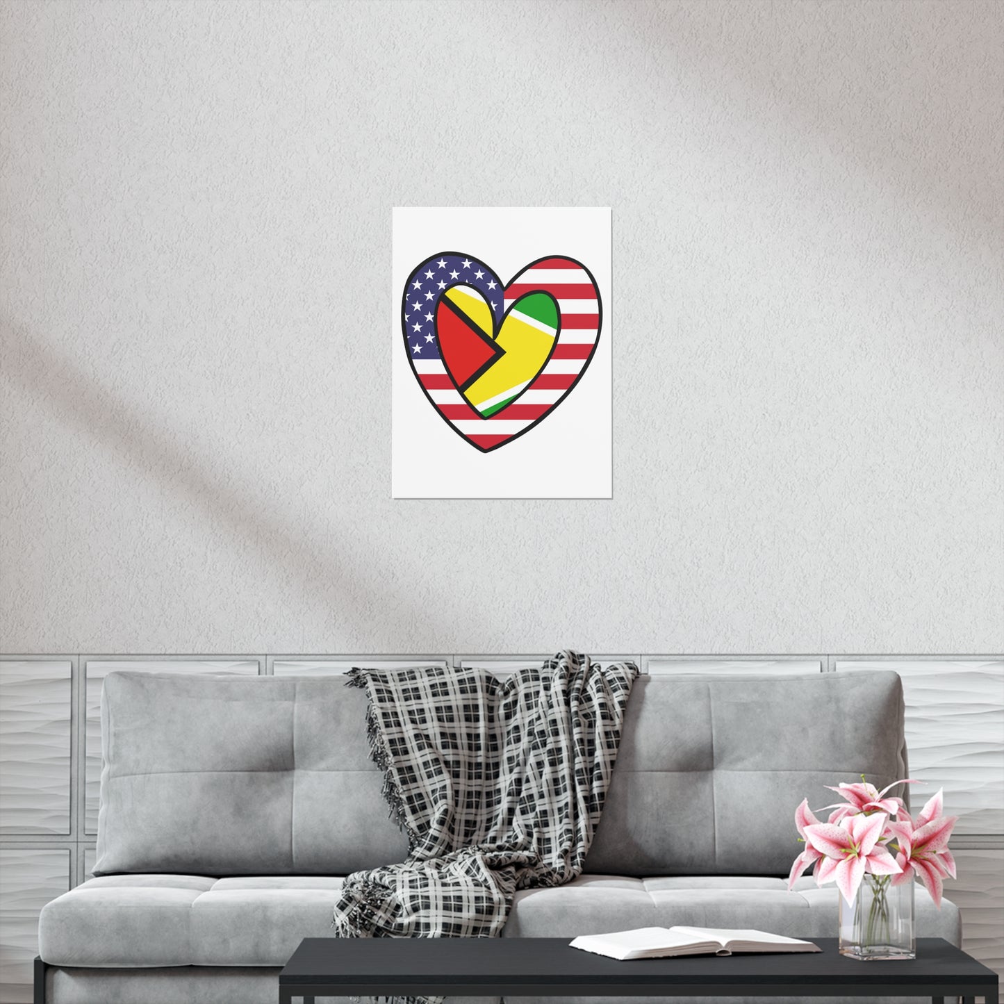 Guyanese American Heart Valentines Day Gift Half Guyana USA Flag Premium Matte Poster