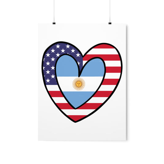 Argentinian American Heart Valentines Day Gift Half Argentina USA Flag Premium Matte Poster