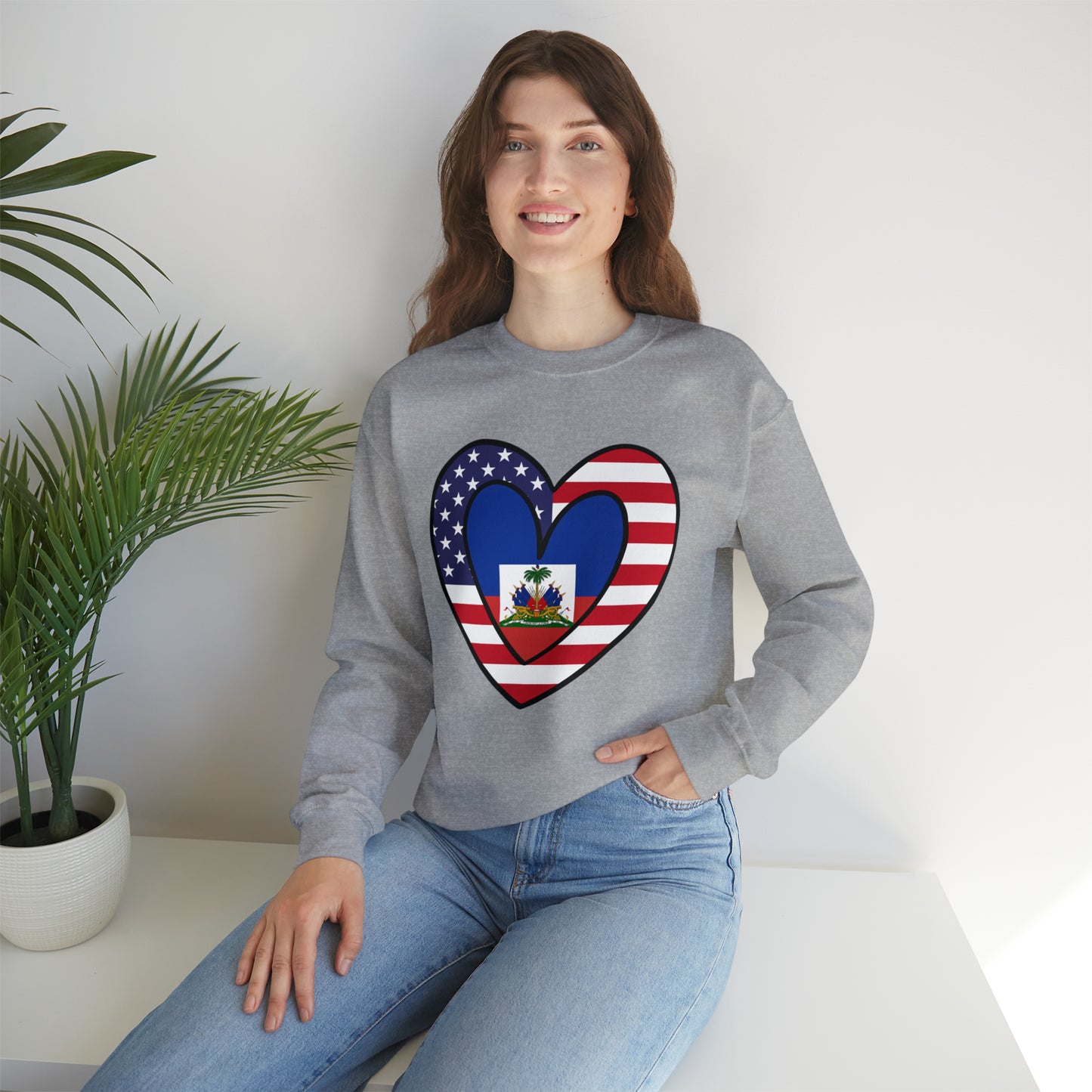 American Haitian Flag Inner Heart USA Haiti Unisex Sweatshirt