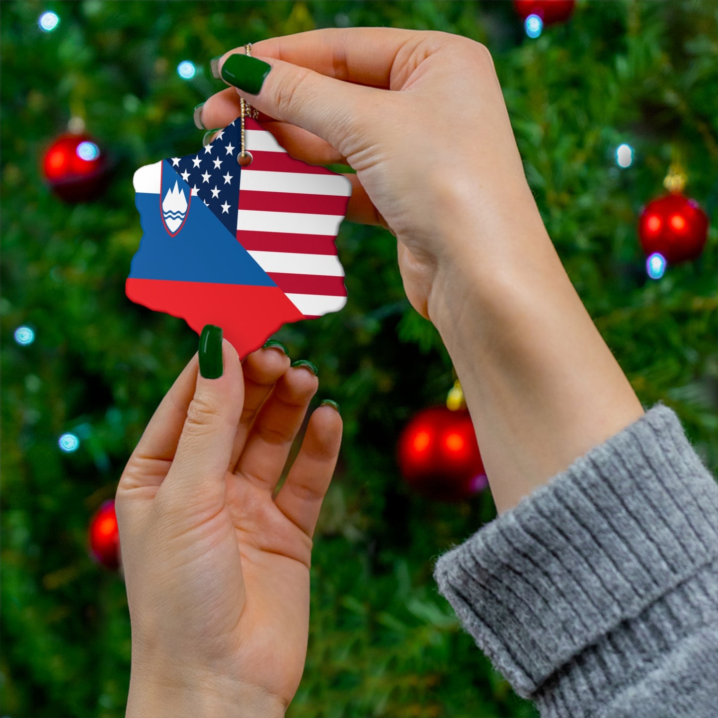 Slovenia American Flag Half Slovenian USA Ceramic Ornament | Christmas Tree Ornaments