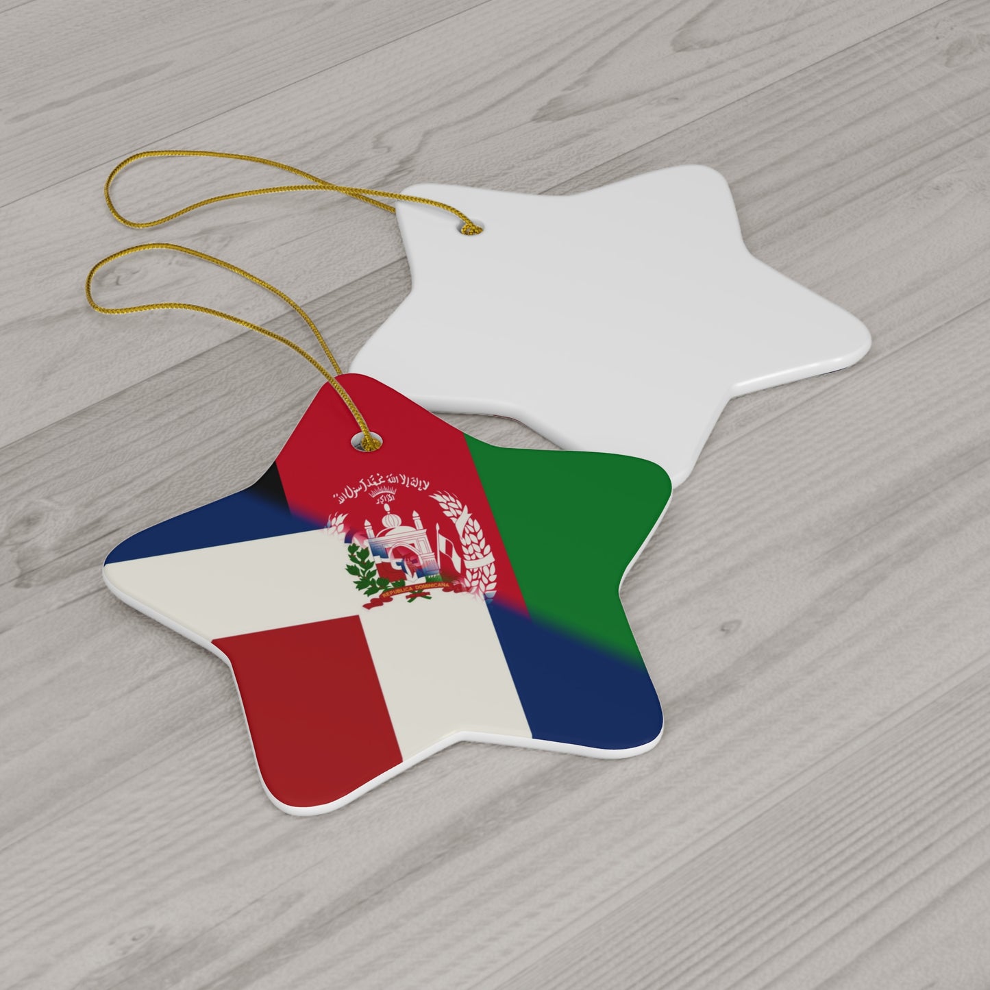 Dominican Republic Afghanistan Flag | DR Afghan Ceramic Ornament | Christmas Tree Ornaments