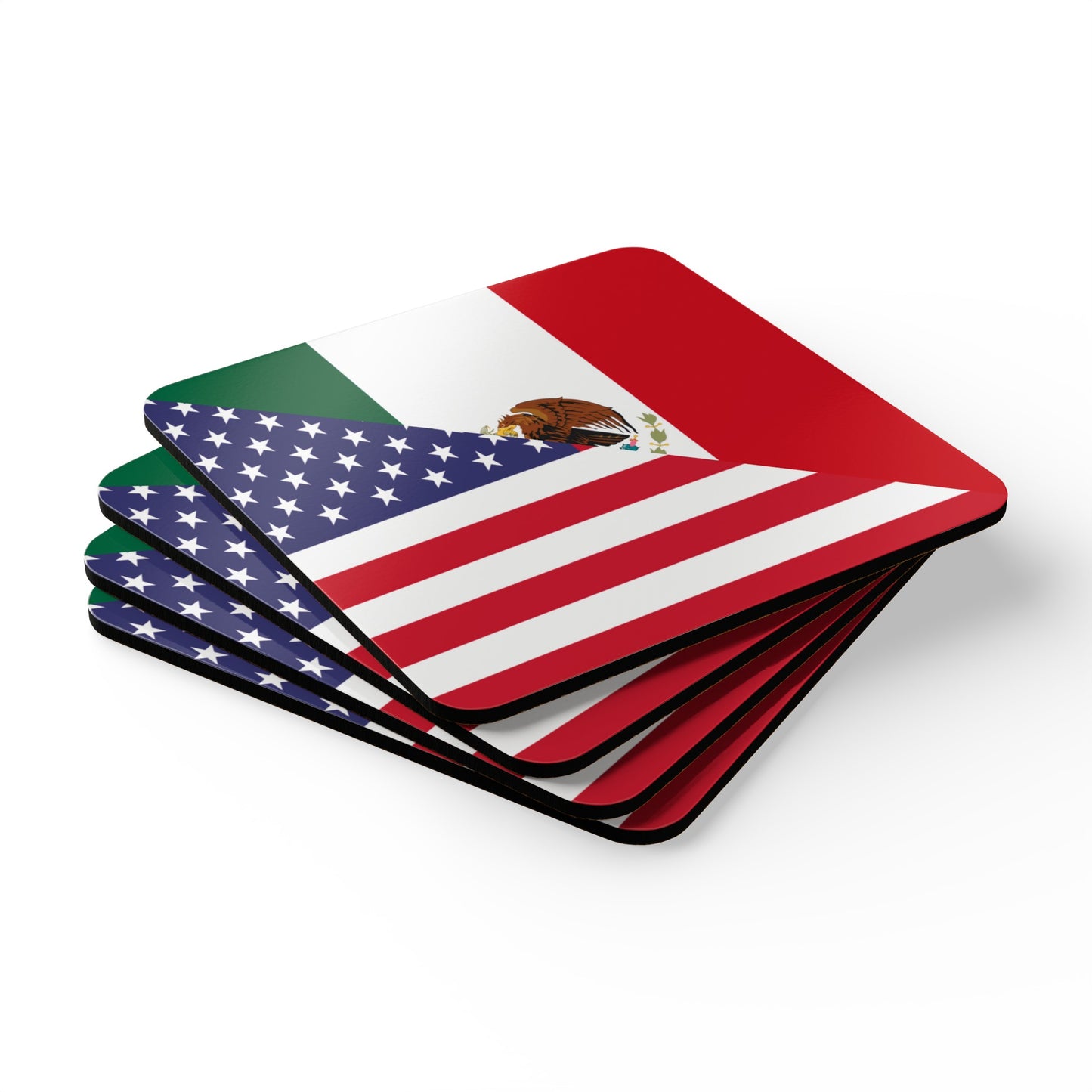 Mexican American Flag Mexico USA Corkwood Coaster Set