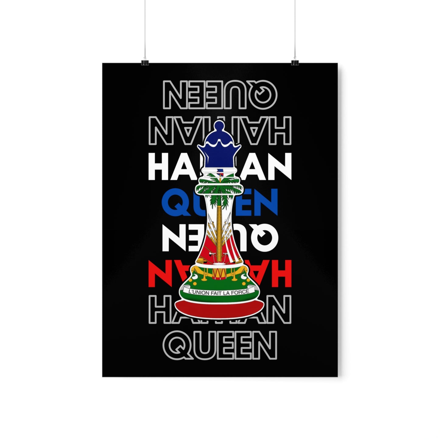 Haitian Queen Chess Piece Text | Haiti Flag Premium Matte Poster