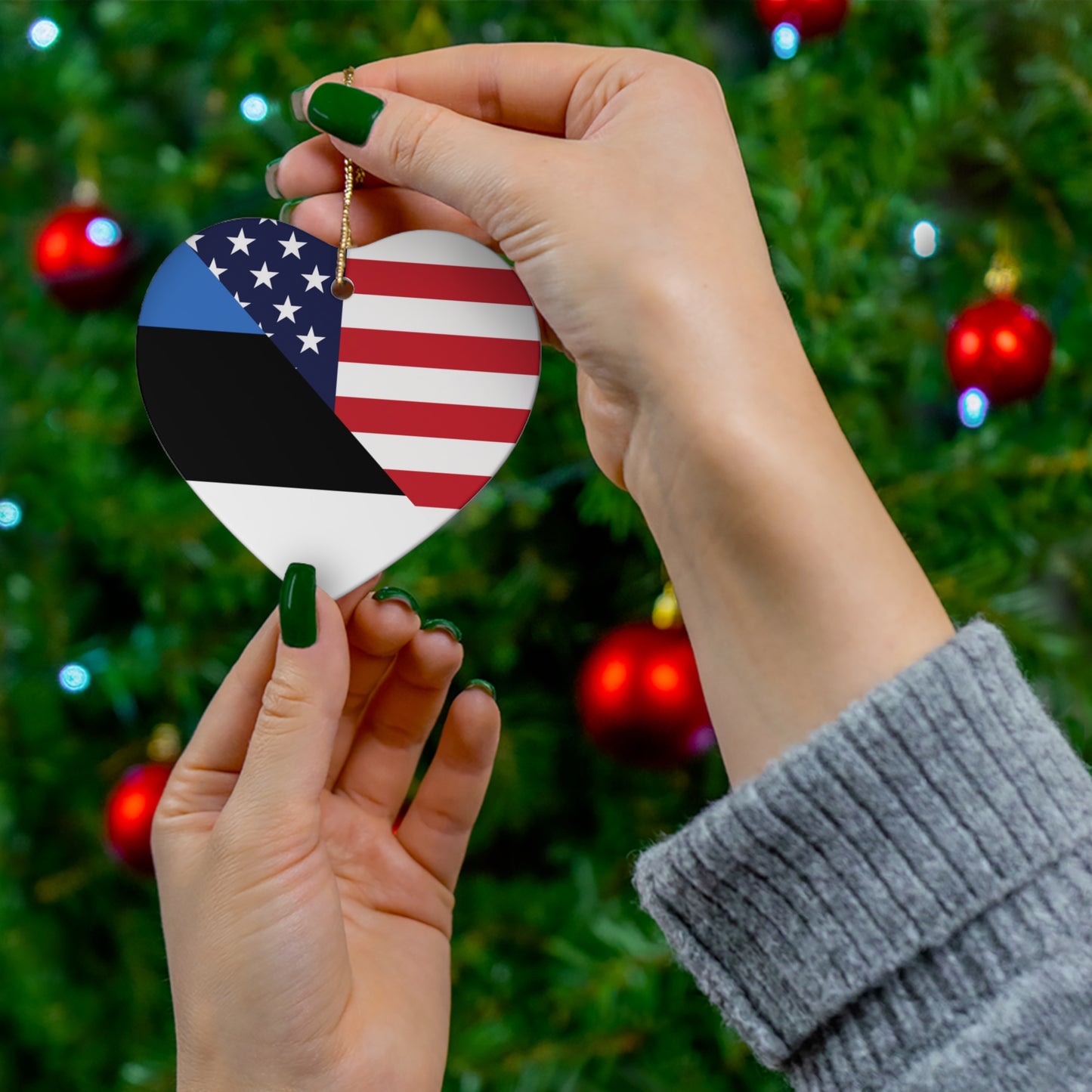 Estonian American Flag Estonia USA Ceramic Ornament | Christmas Tree Ornaments