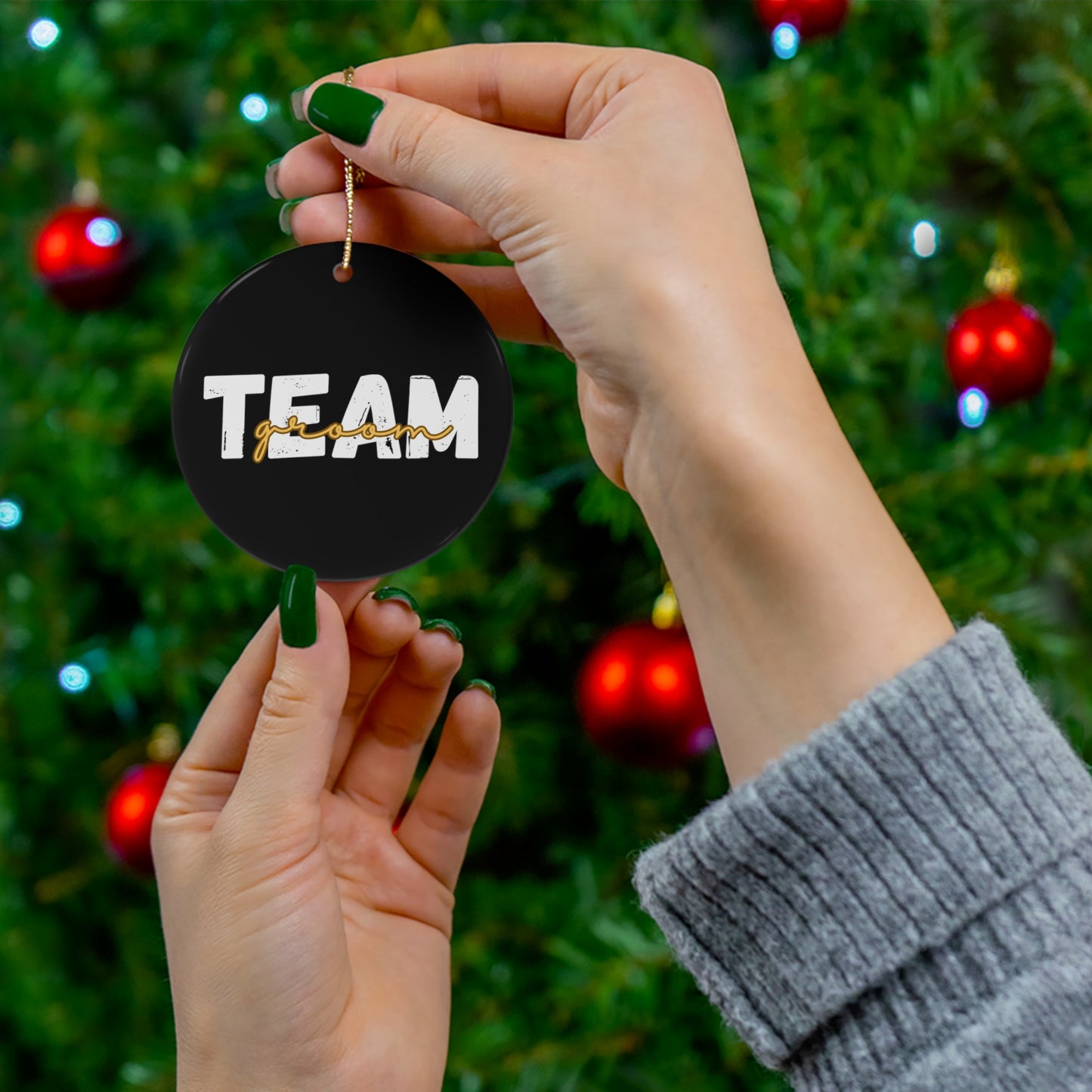 Team Groom Squad Bridal Shower Bachelor Wedding Gift Ceramic Ornament | Christmas Tree Ornaments