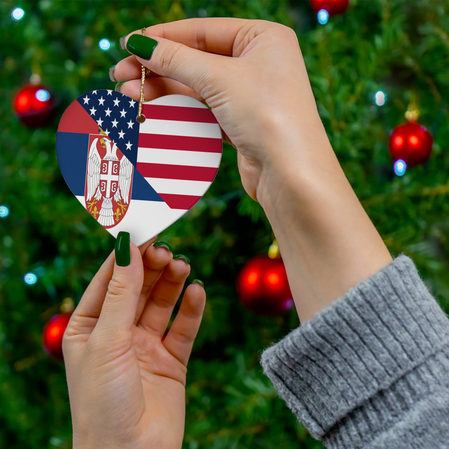 Serbian American Flag Half Serbia USA Ceramic Ornament | Christmas Tree Ornaments