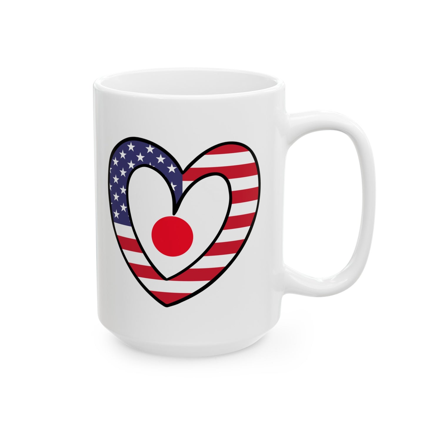 Japanese American Heart Valentines Day Gift Half Japan USA Flag Ceramic Mug 11oz, 15oz Cup